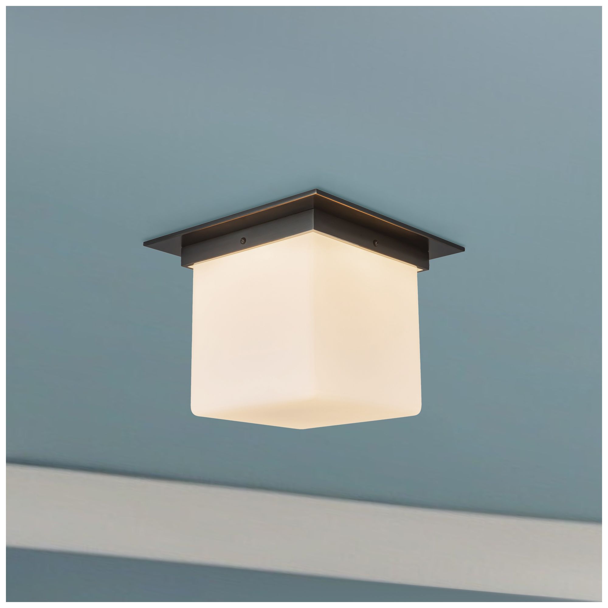 Mineral 11-in Urban Bronze Square Flush Mount with Opal Glass