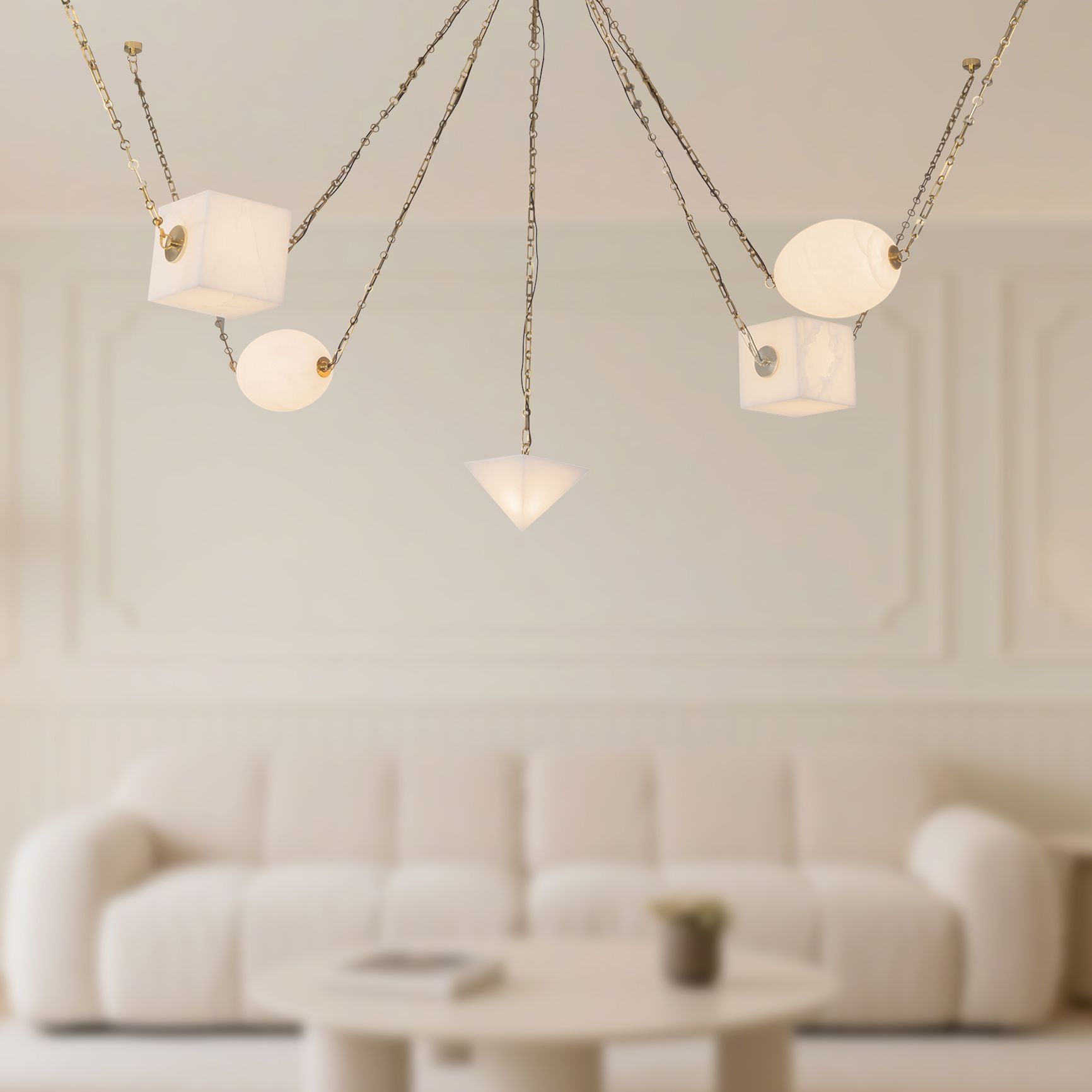 Mineral 5-Light Alabaster dimmable LED Chandelier with Patina Brass Finish