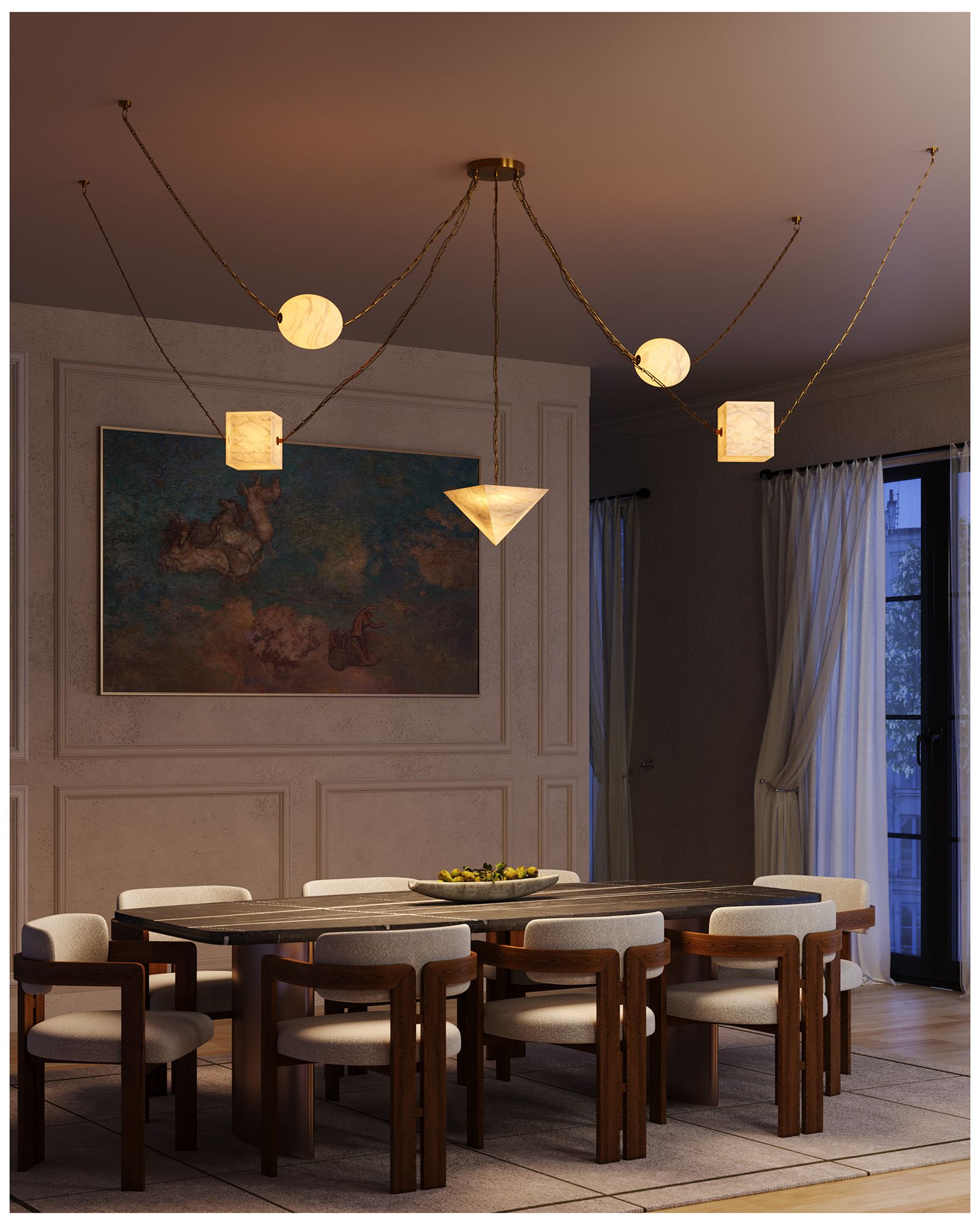 Mineral 5-Light Alabaster dimmable LED Chandelier with Patina Brass Finish