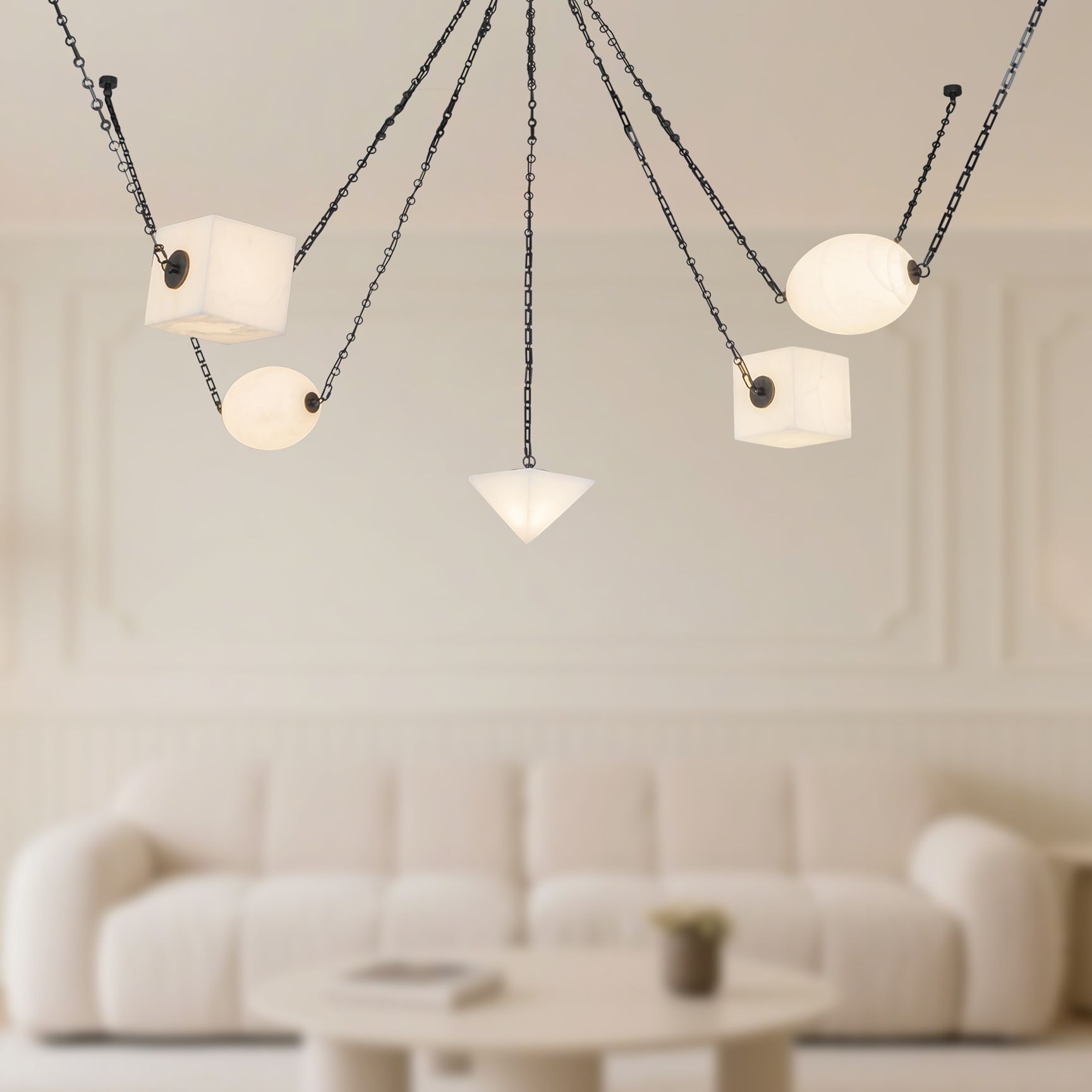 Mineral 5-Light Alabaster dimmable LED Chandelier with Urban Bronze Finish