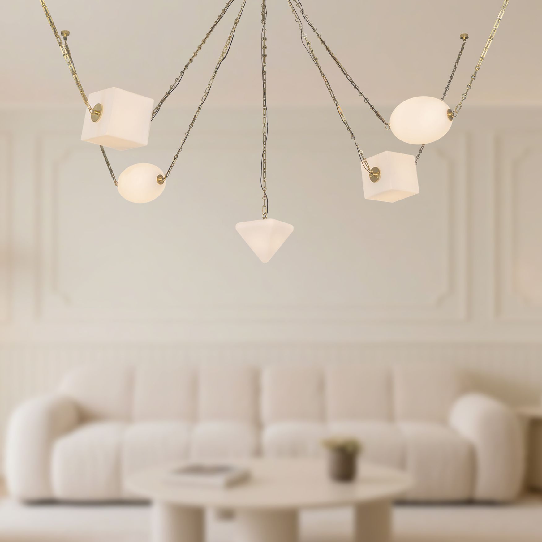 Mineral 5-Light Brass dimmable LED Chandelier with Opal Glass