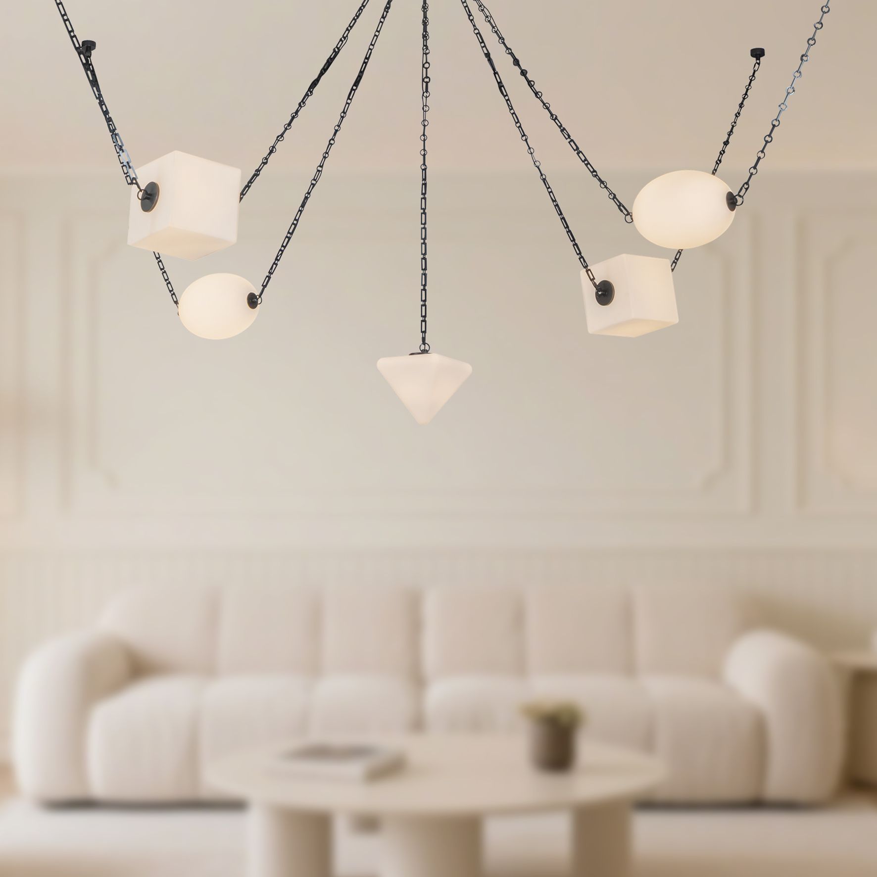 Mineral 5-Light Urban Bronze dimmable LED Chandelier with Opal Glass