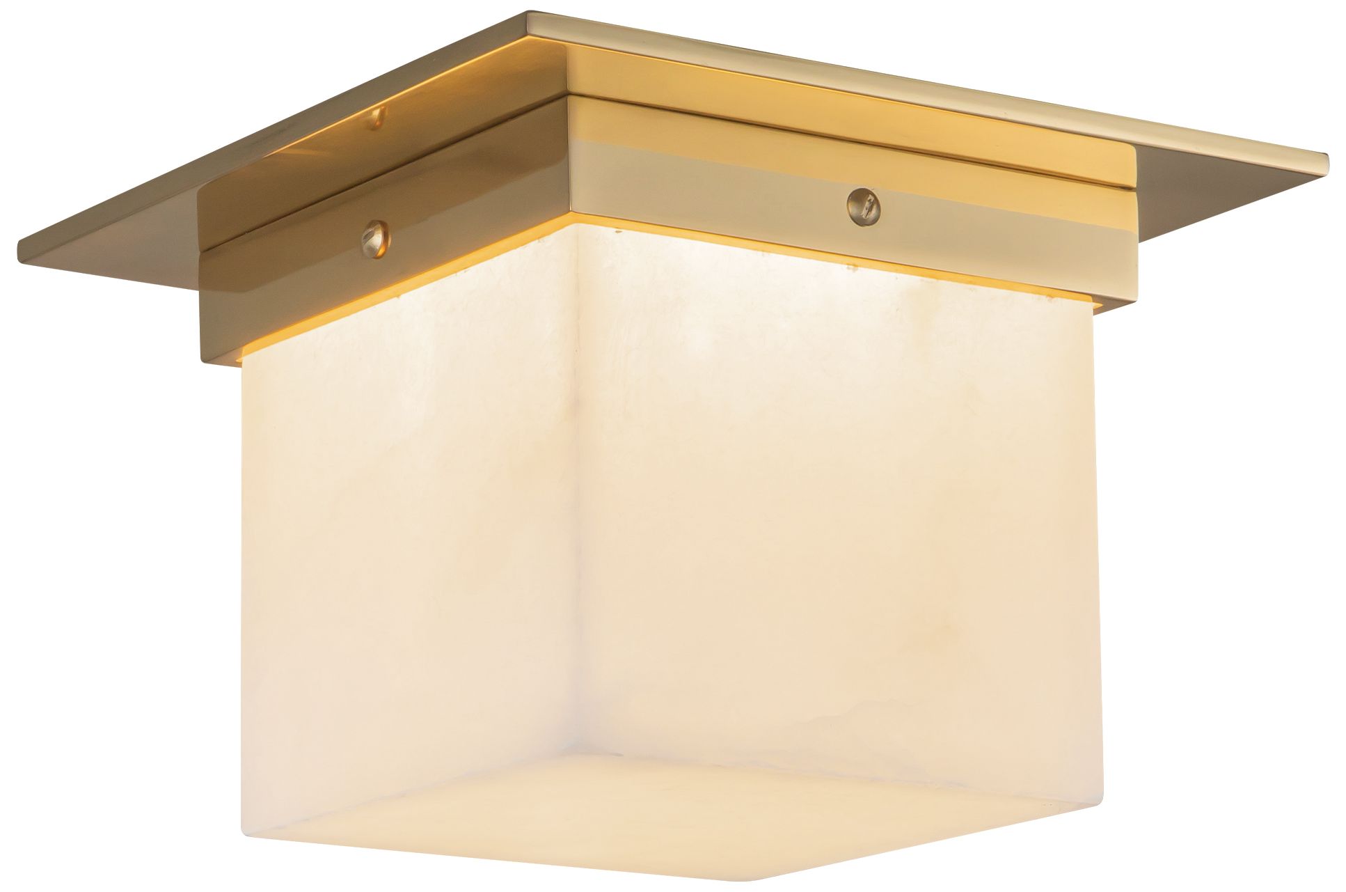 Mineral 8-in Alabaster Square Flush Mount with Patina Brass Finish