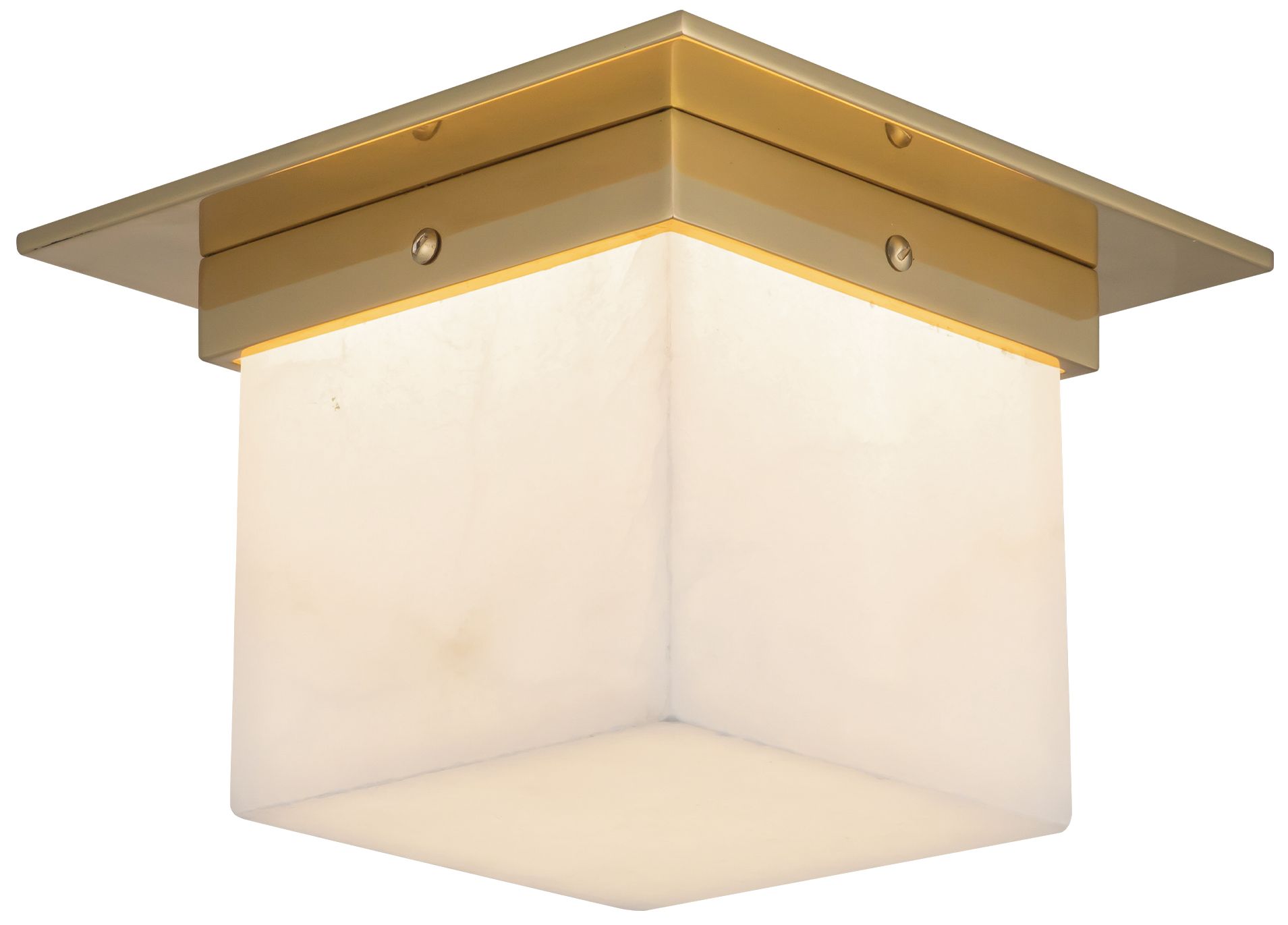 Image 3 Mineral 8-in Alabaster Square Flush Mount with Patina Brass Finish more views