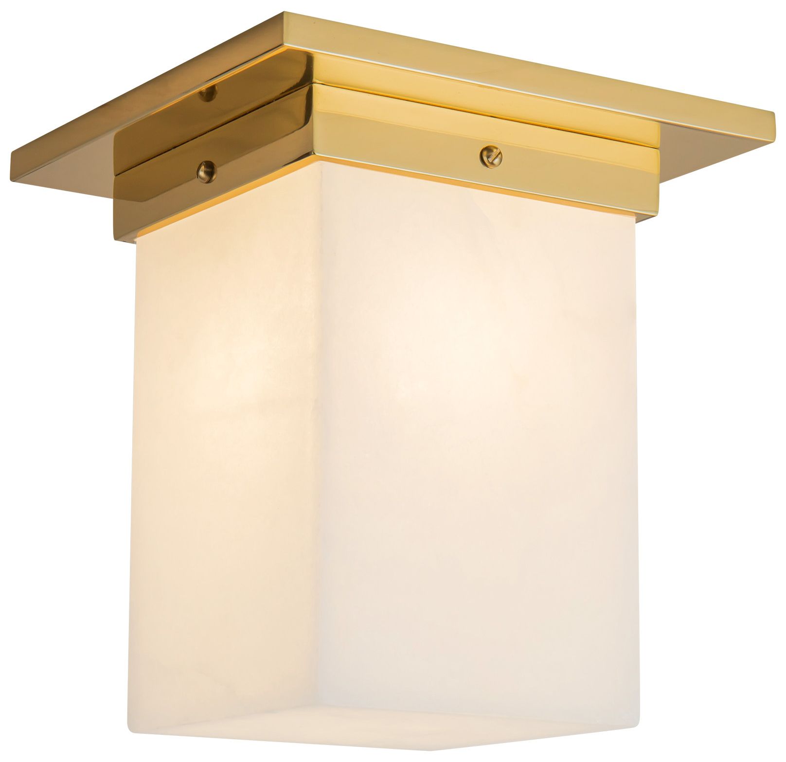 Image 4 Mineral 8-in Alabaster Square Flush Mount with Patina Brass Finish more views