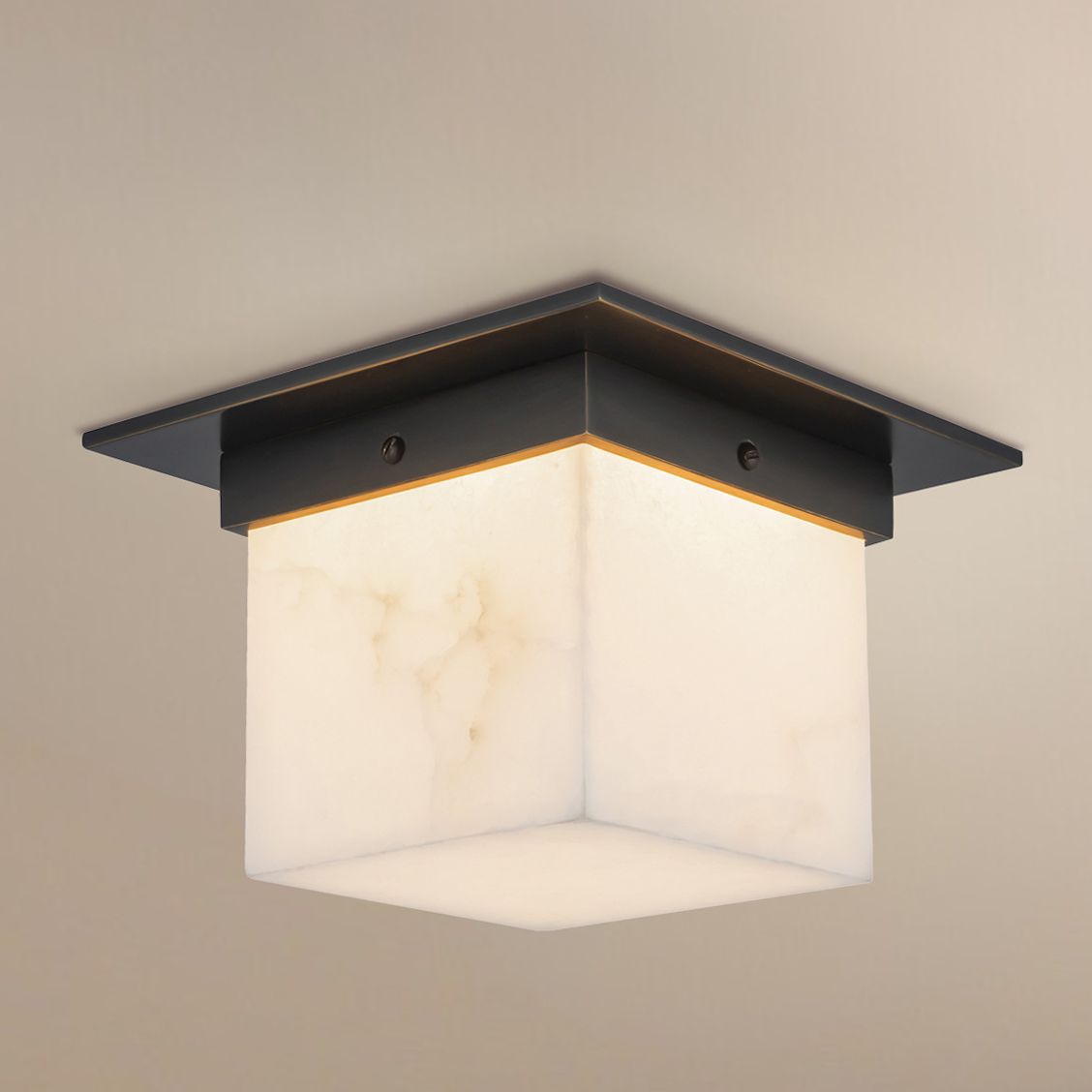 Mineral 8-in Alabaster Square Flush Mount with Urban Bronze Finish
