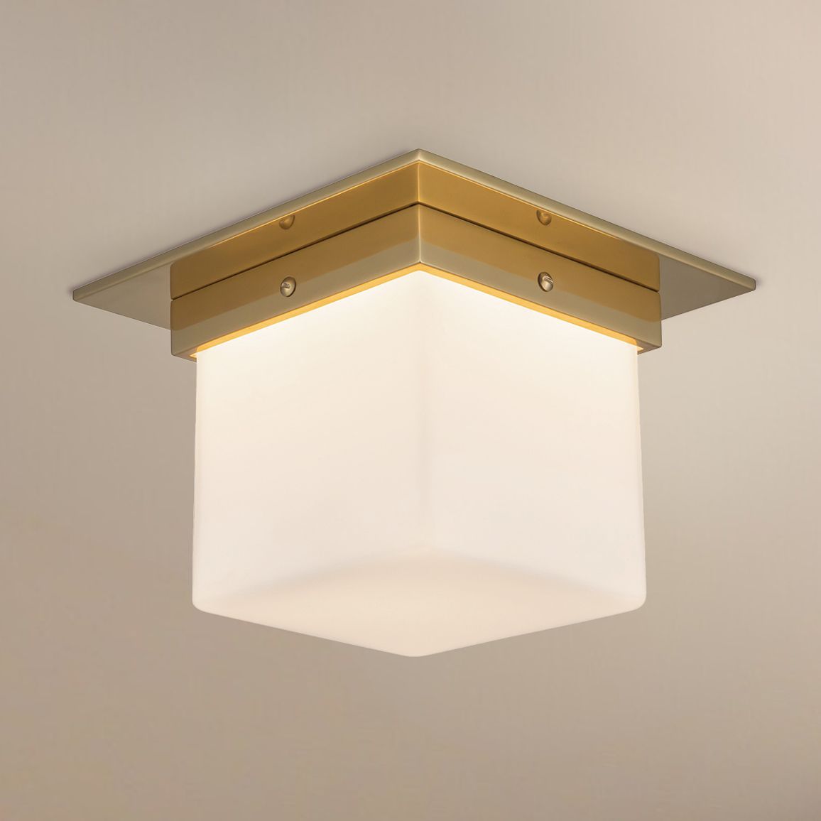 Mineral 8-in Patina Brass Square Flush Mount with Opal Glass