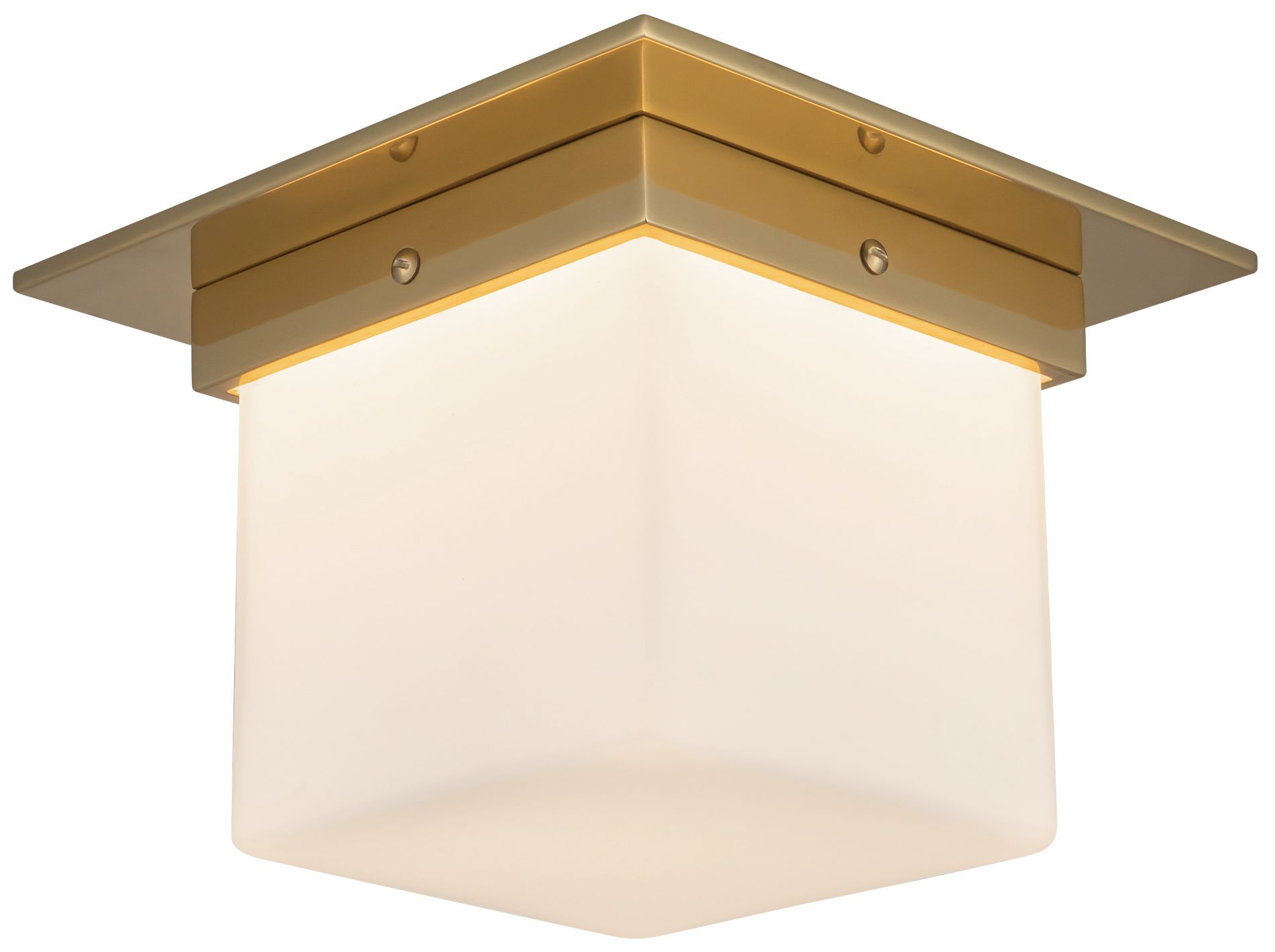 Image 3 Mineral 8-in Patina Brass Square Flush Mount with Opal Glass more views