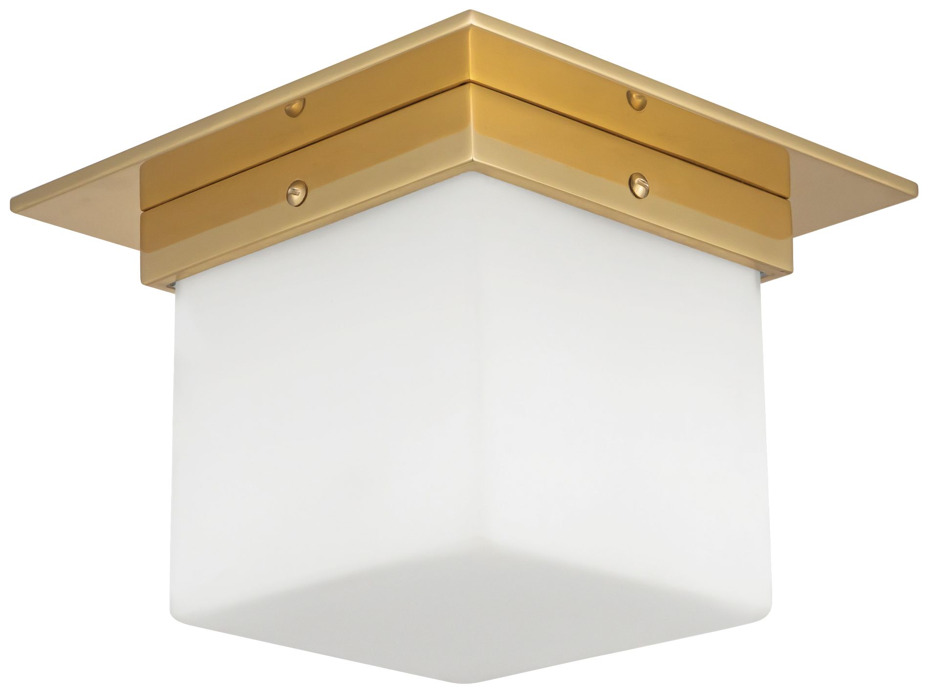 Image 4 Mineral 8-in Patina Brass Square Flush Mount with Opal Glass more views