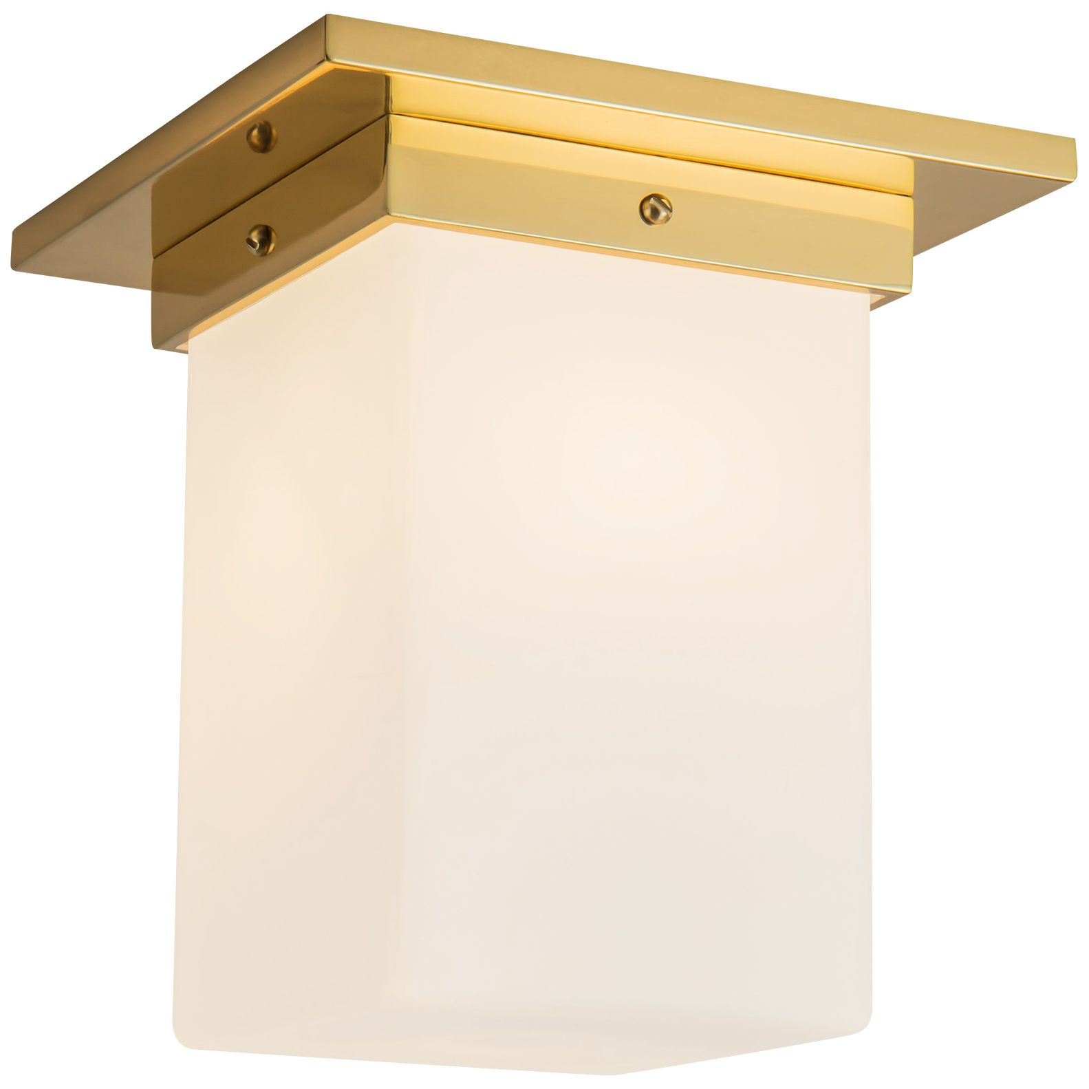 Image 4 Mineral 8-in Patina Brass Square Flush Mount with Opal Glass more views