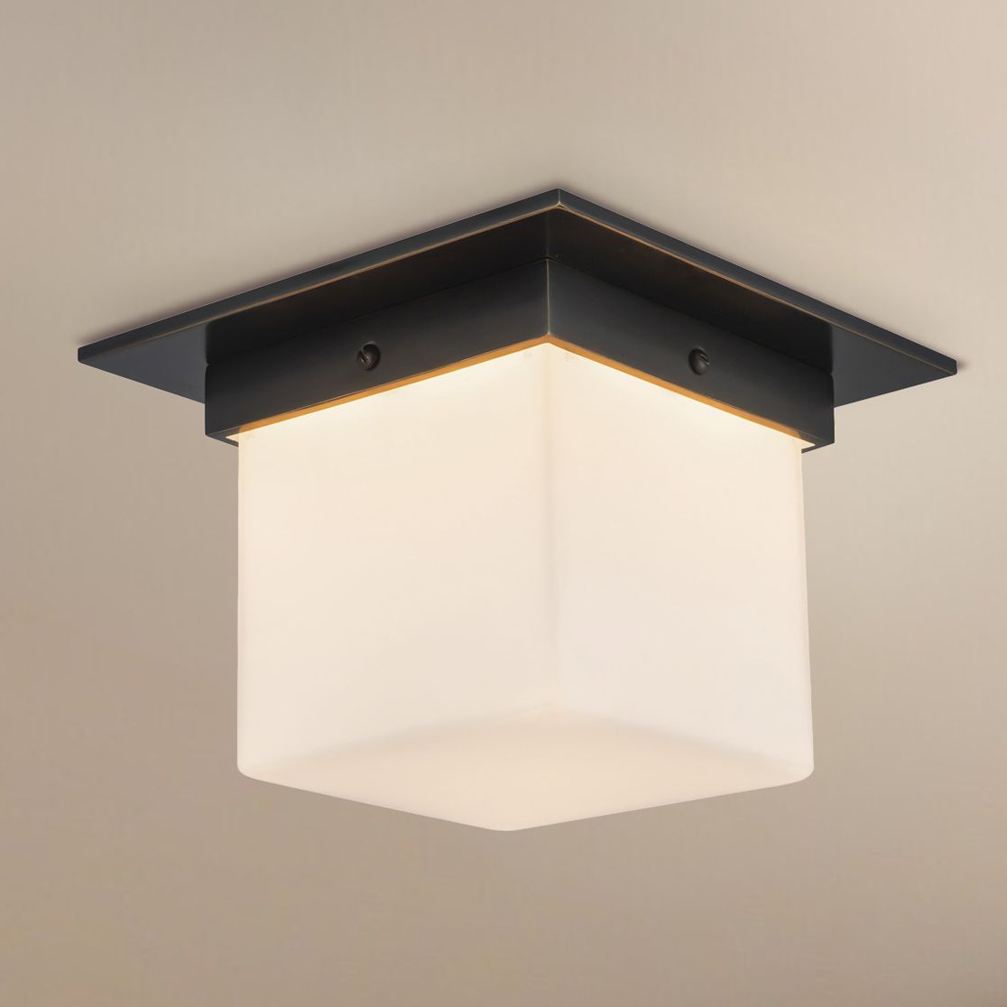 Mineral 8-in Urban Bronze Square Flush Mount with Opal Glass