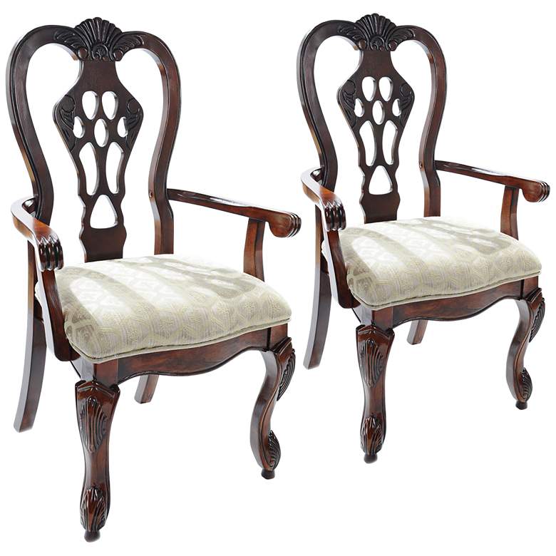 Image 1 Minerva Brown Cherry Scalloped Traditional Armchair