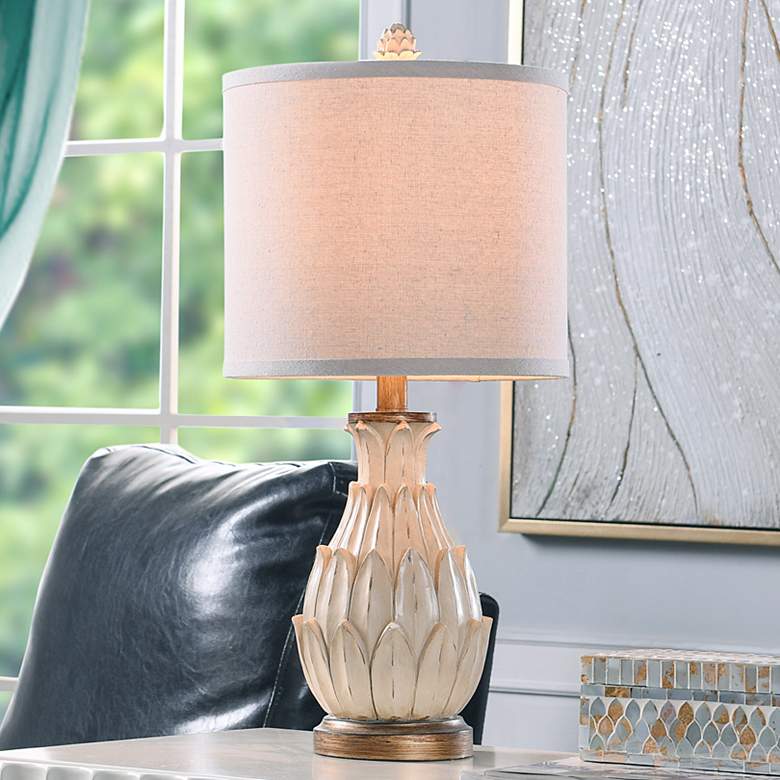 Image 1 Mini Ardichoke Multicolor Table Lamp with Oatmeal Fabric Shade