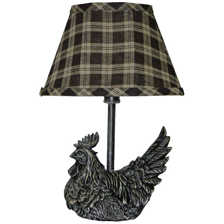 Image 1 Mini Black Rooster With Plaid Shade Country Table Lamp