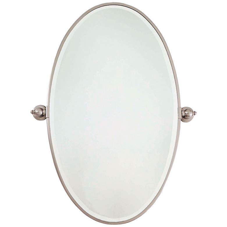 Minka 36&quot; High Oval Brushed Nickel Bathroom Wall Mirror
