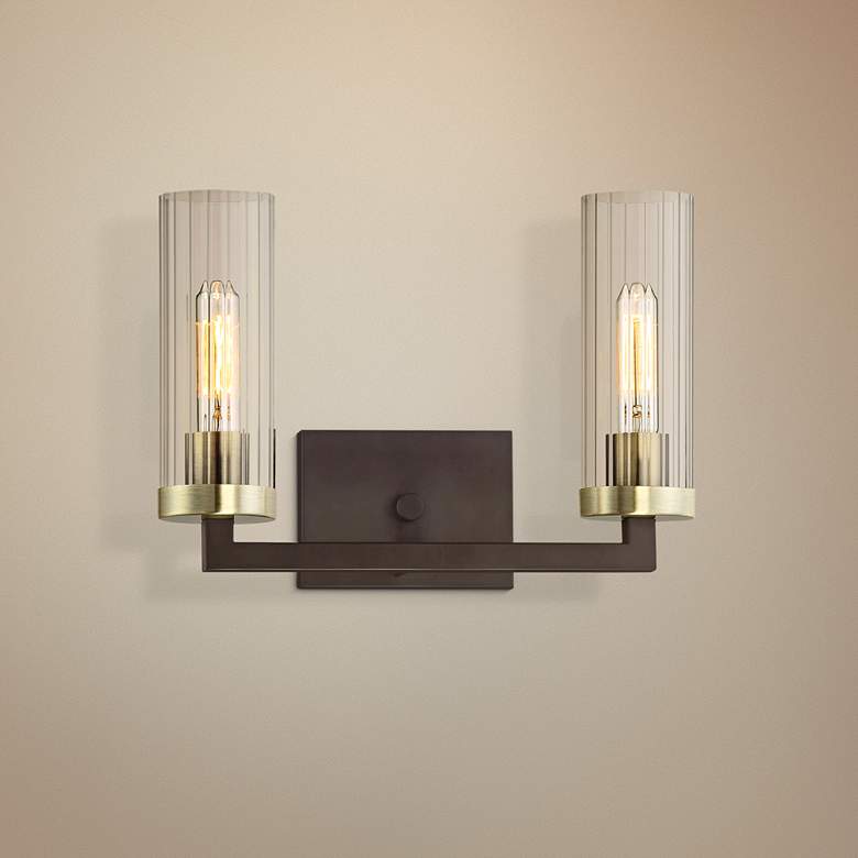 Image 1 Minka Ainsley Court 15" Wide Kingston Bronze 2-Light Wall Sconce