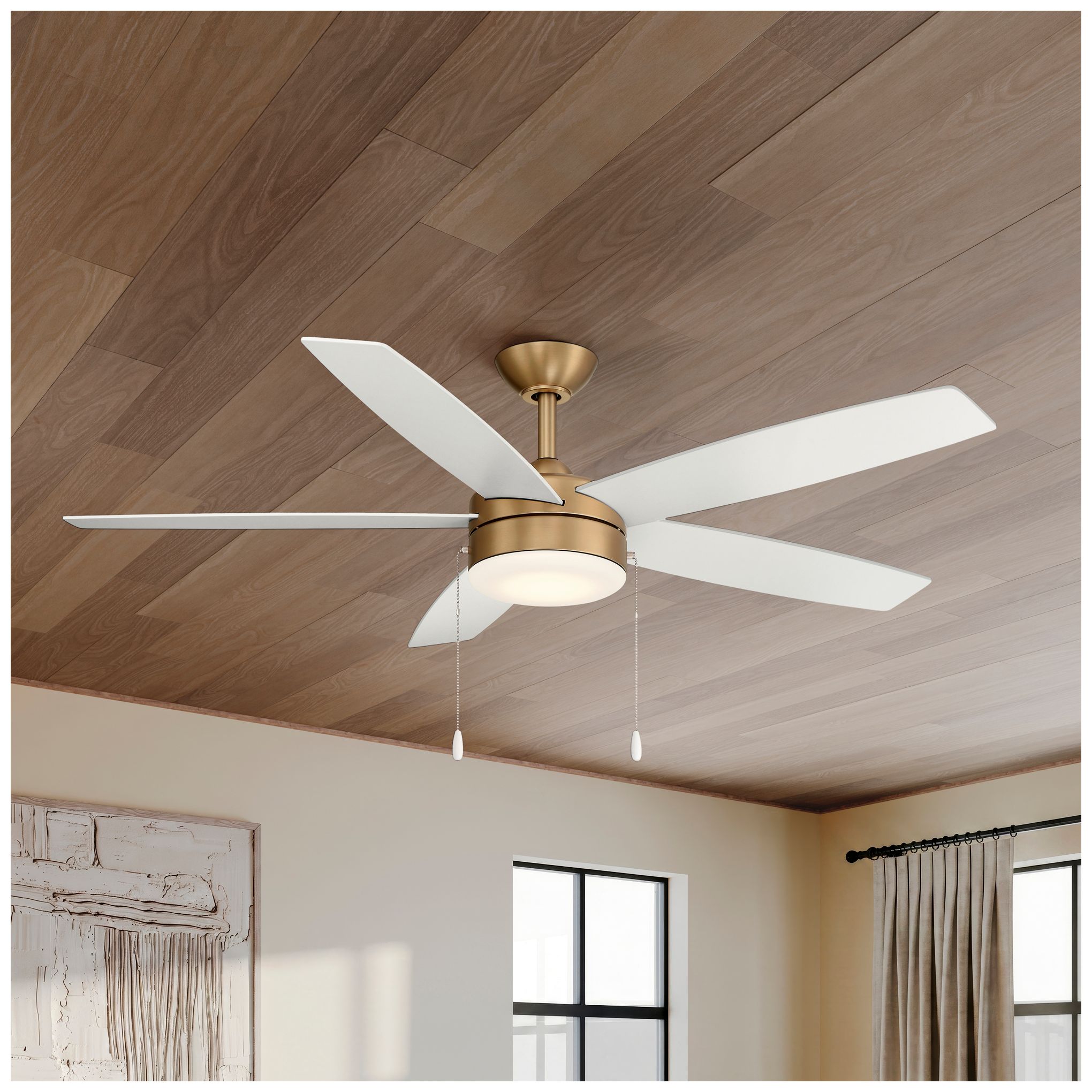 Image 2 Minka-Aire Airetor 52-in LED Brushed Brass and White 5-Blades Ceiling Fan more views