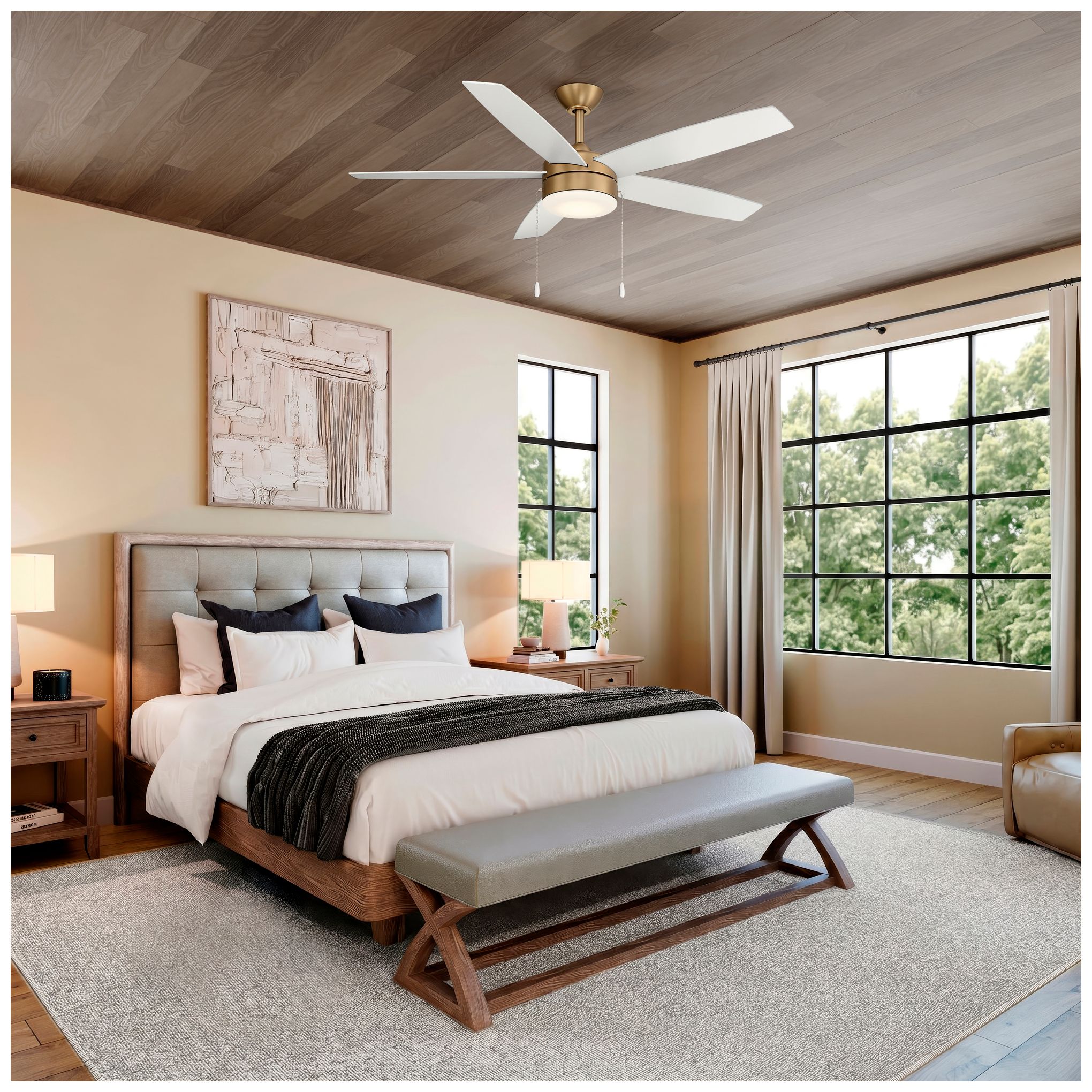 Image 4 Minka-Aire Airetor 52-in LED Brushed Brass and White 5-Blades Ceiling Fan more views