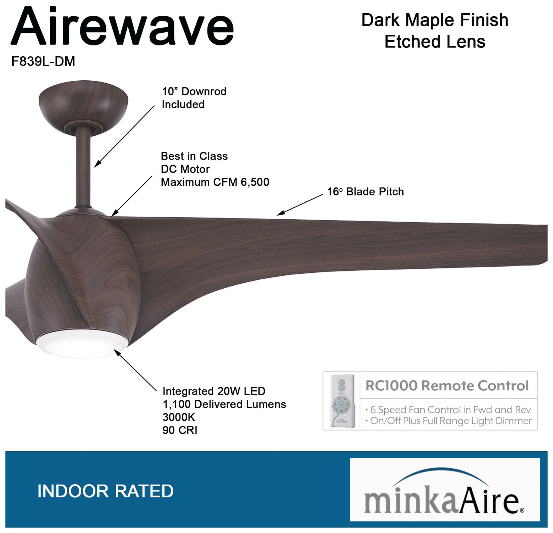 Image 6 Minka Aire Airewave 65-In LED Dark Maple Ceiling Fan with Remote Control more views