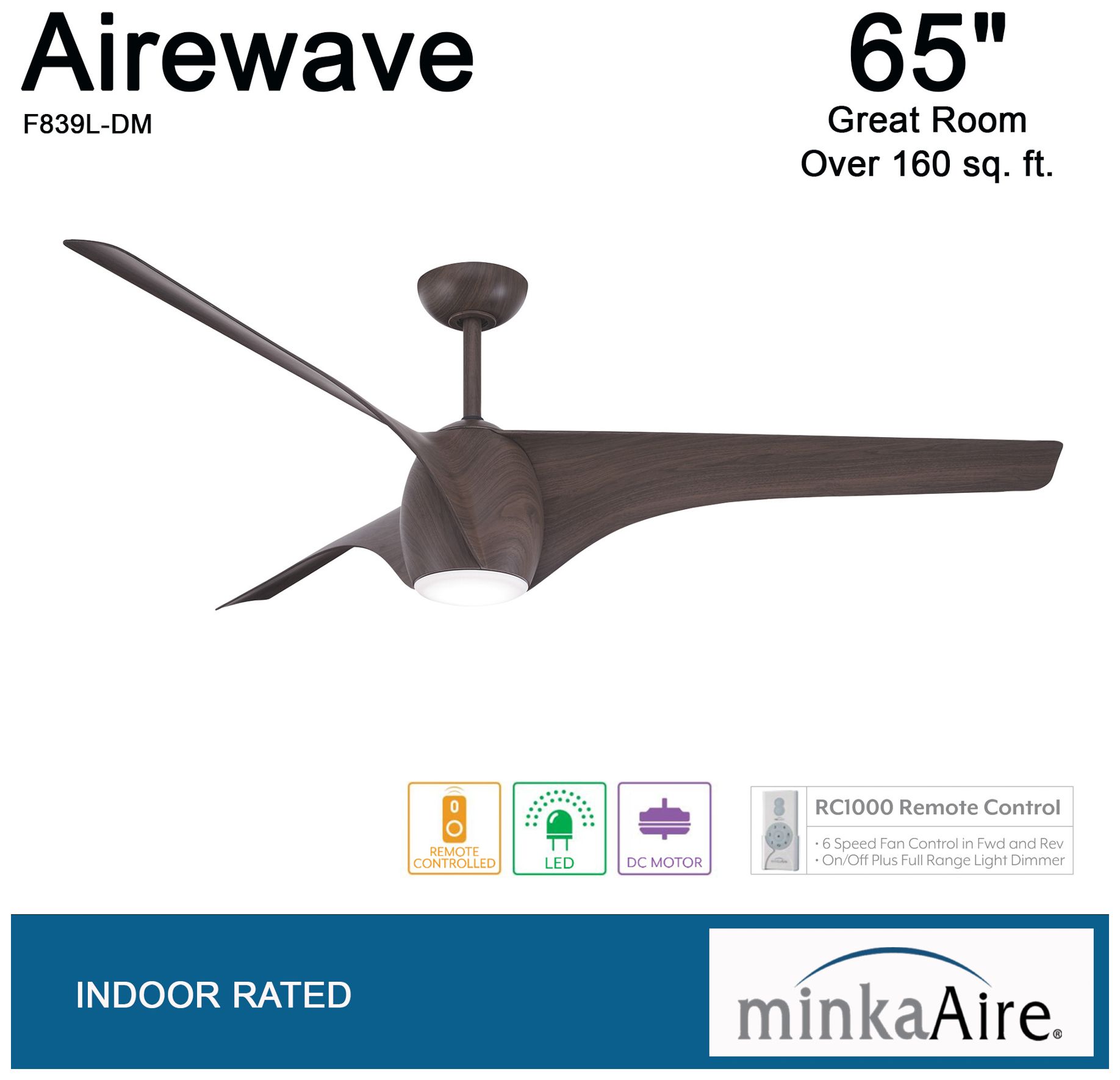 Minka Aire Airewave 65-In LED Dark Maple Ceiling Fan with Remote Control