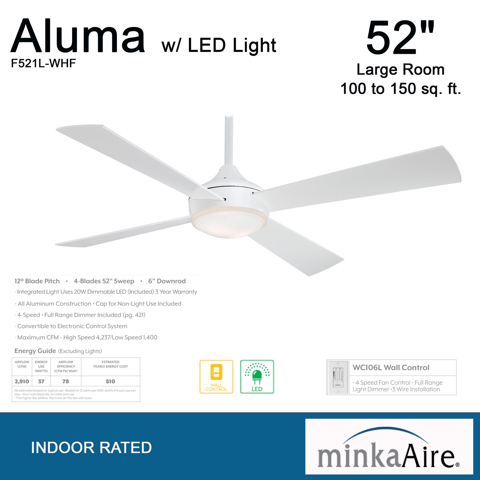 Minka Aire Aluma 52-inch LED Flat White Ceiling Fan