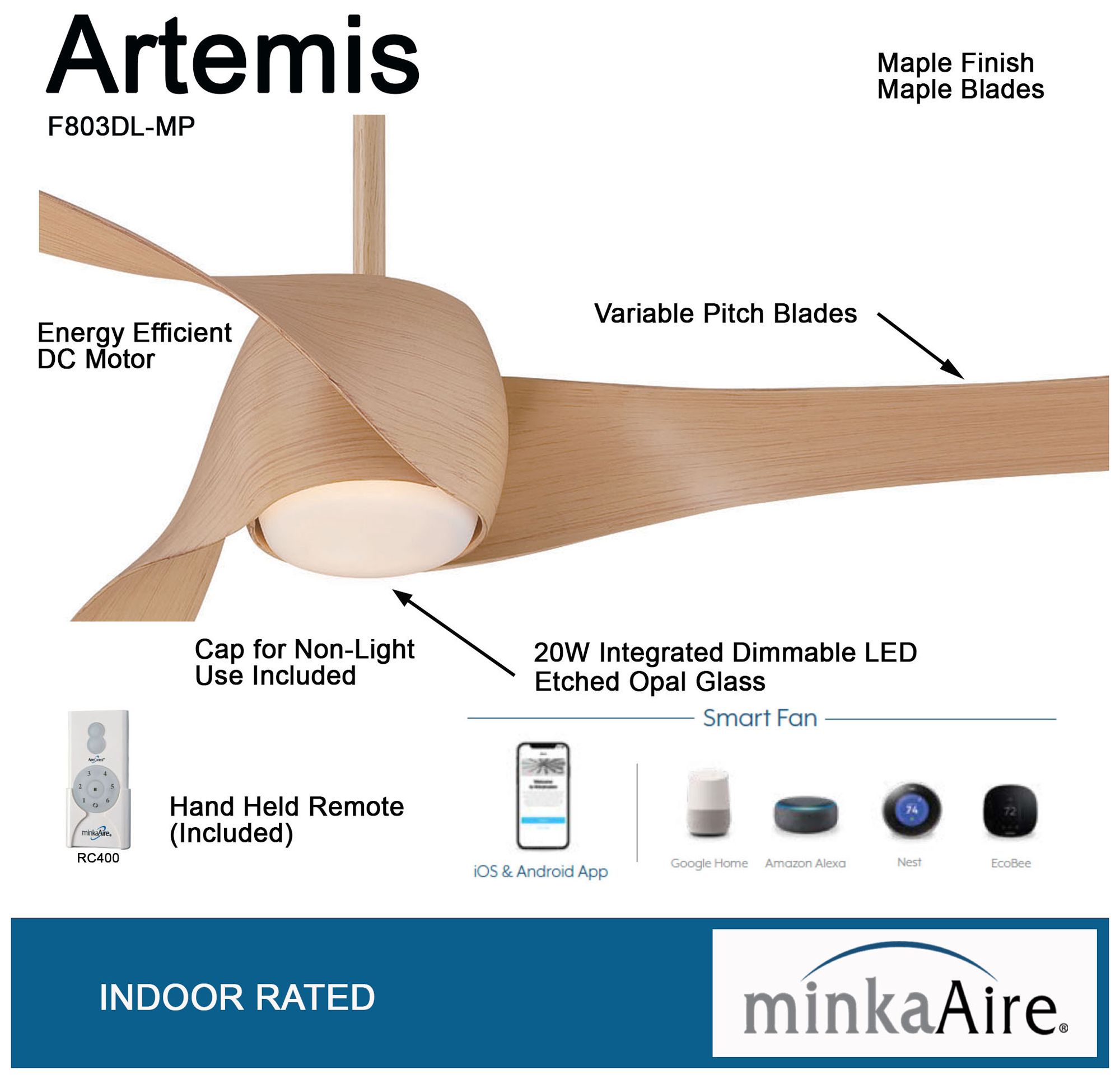 Image 5 Minka Aire Artemis 58-inch LED Smart Maple Ceiling Fan more views