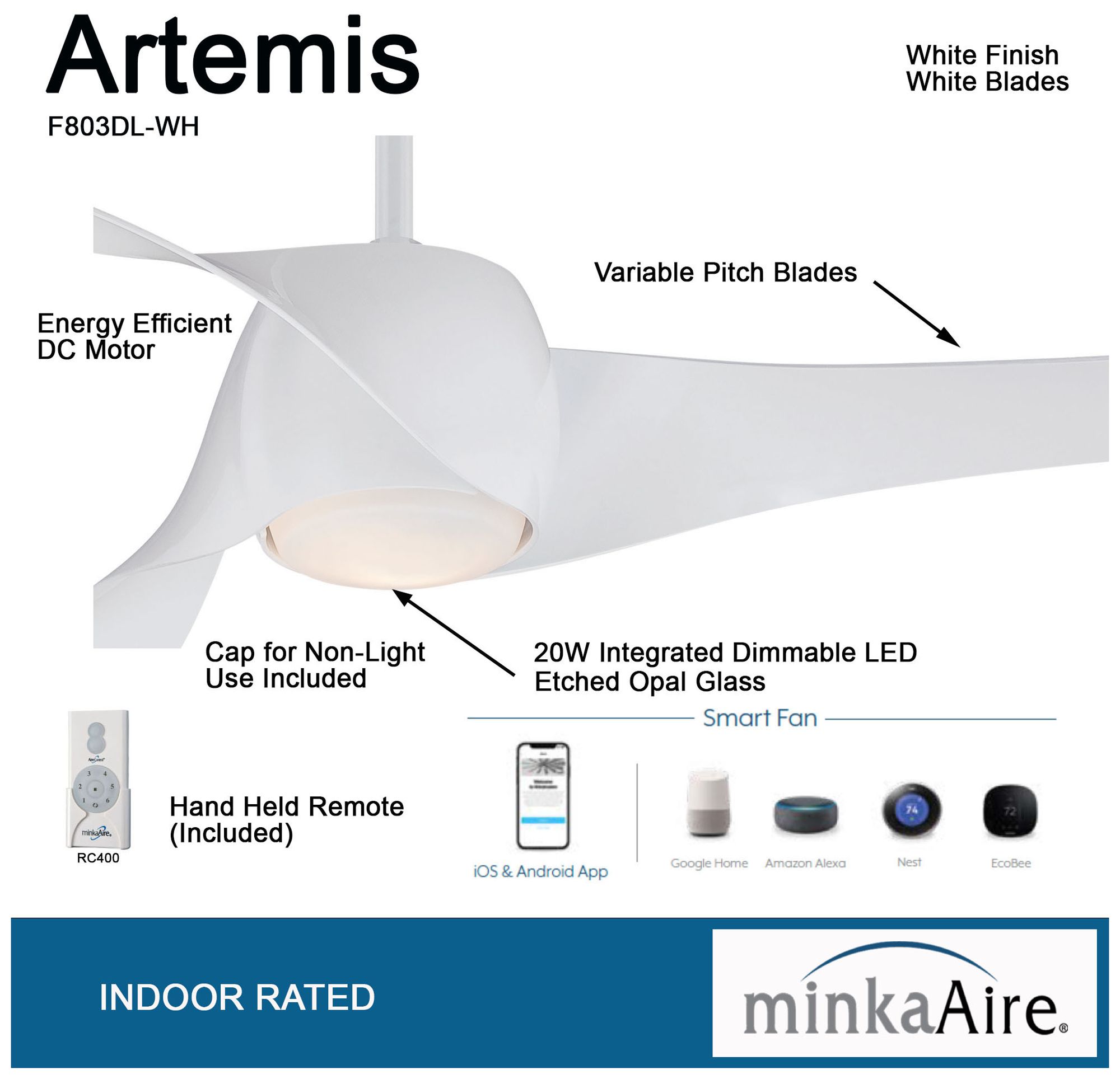 Image 6 Minka Aire Artemis 58-inch LED White Smart Ceiling Fan more views