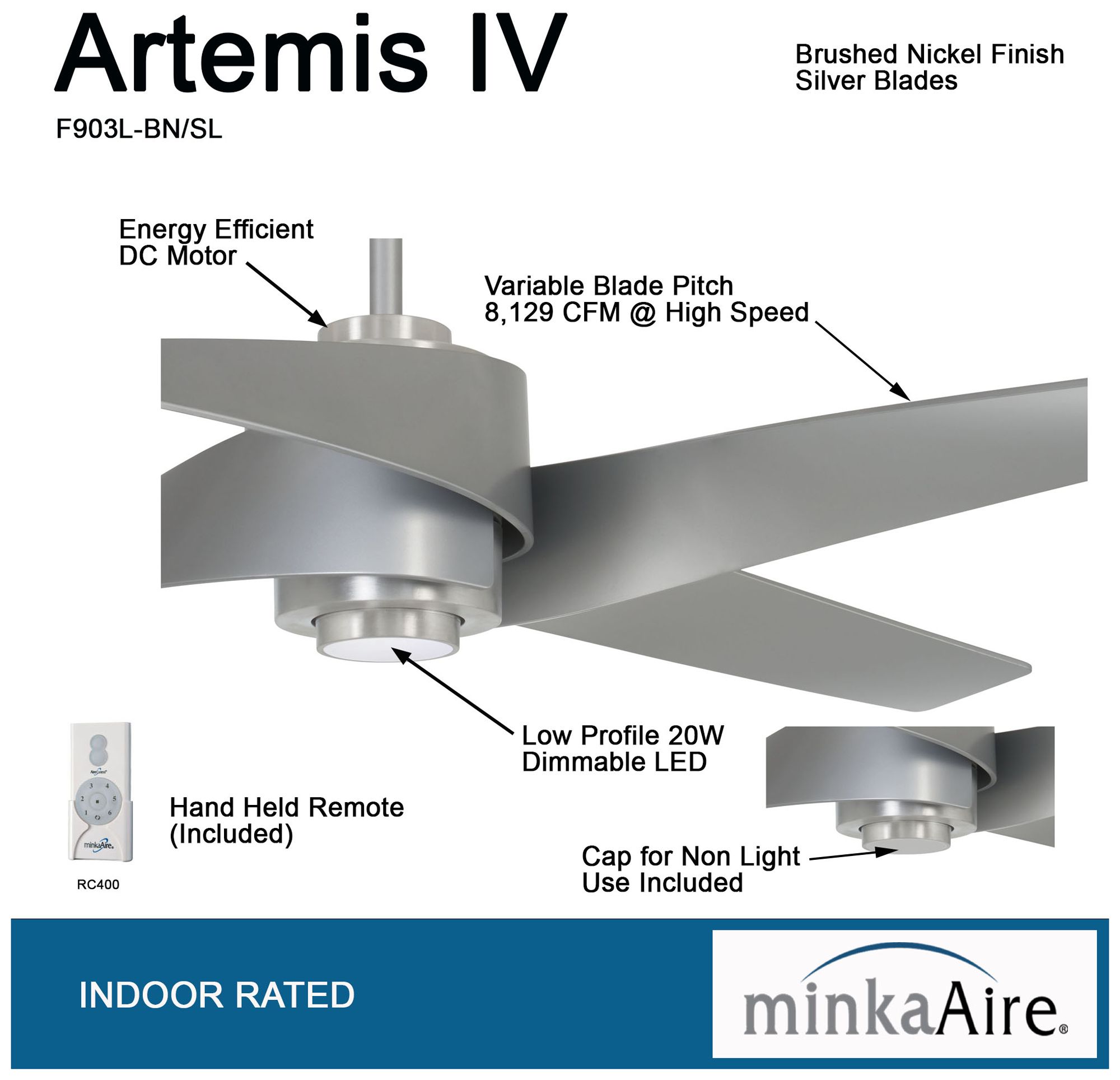 Image 6 Minka Aire Artemis IV 64-inch LED Brushed Nickel and Silver Ceiling Fan more views