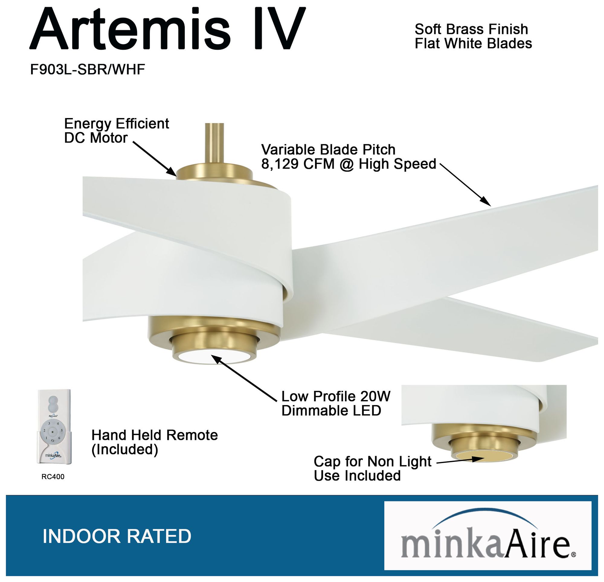 Image 3 Minka Aire Artemis IV 64-inch LED Soft Brass and Flat white Ceiling Fan more views