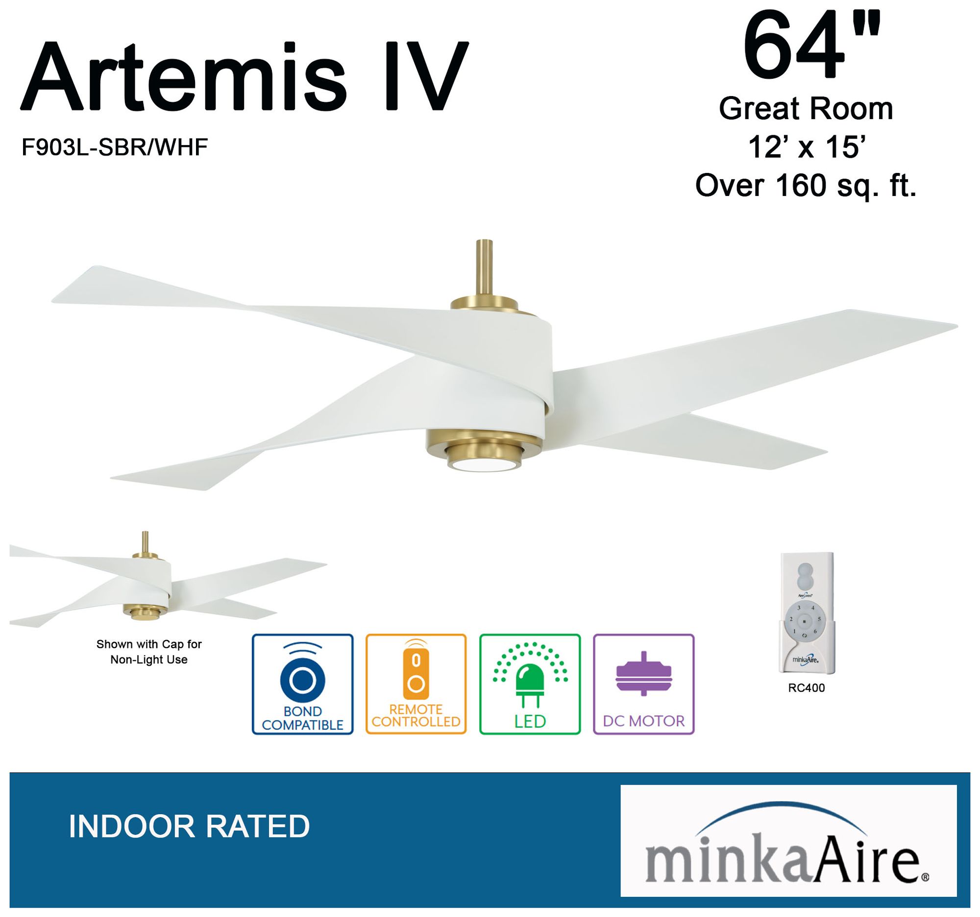 Image 4 Minka Aire Artemis IV 64-inch LED Soft Brass and Flat white Ceiling Fan more views