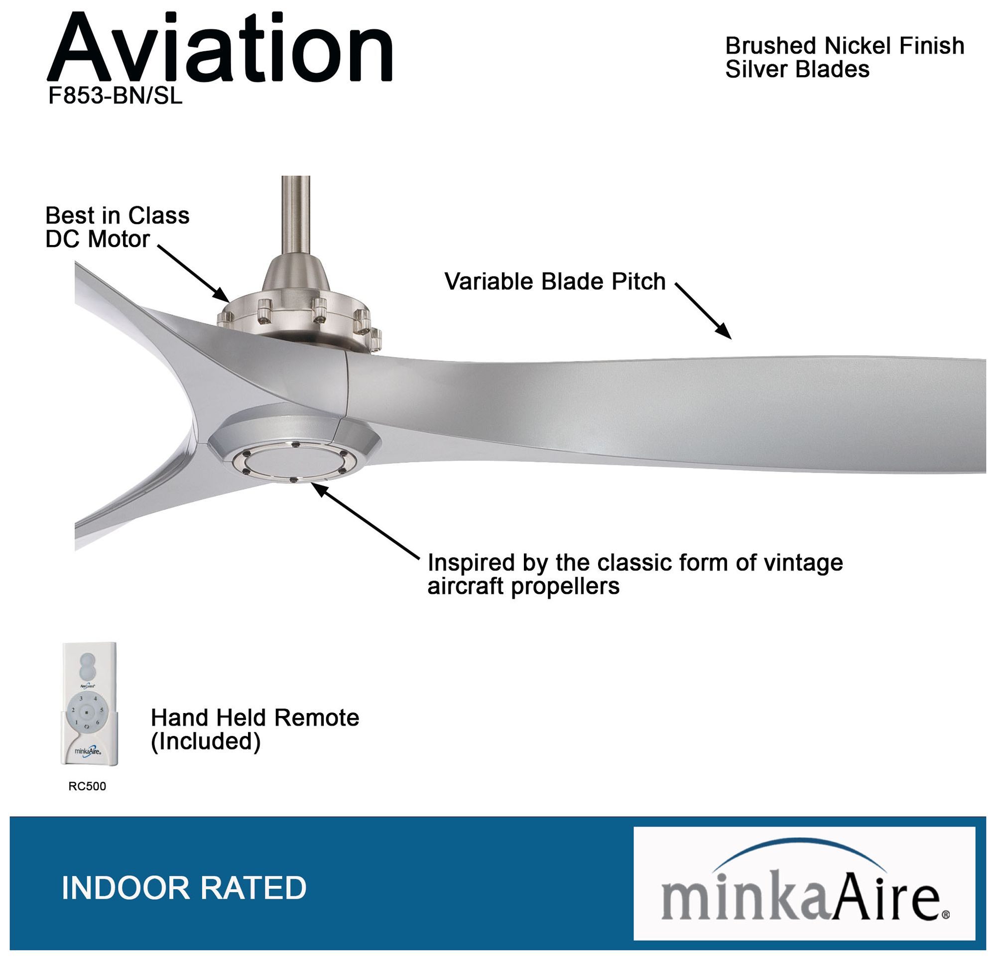 Image 3 Minka Aire Aviation 60-inch Brushed Nickel and Silver Ceiling Fan more views