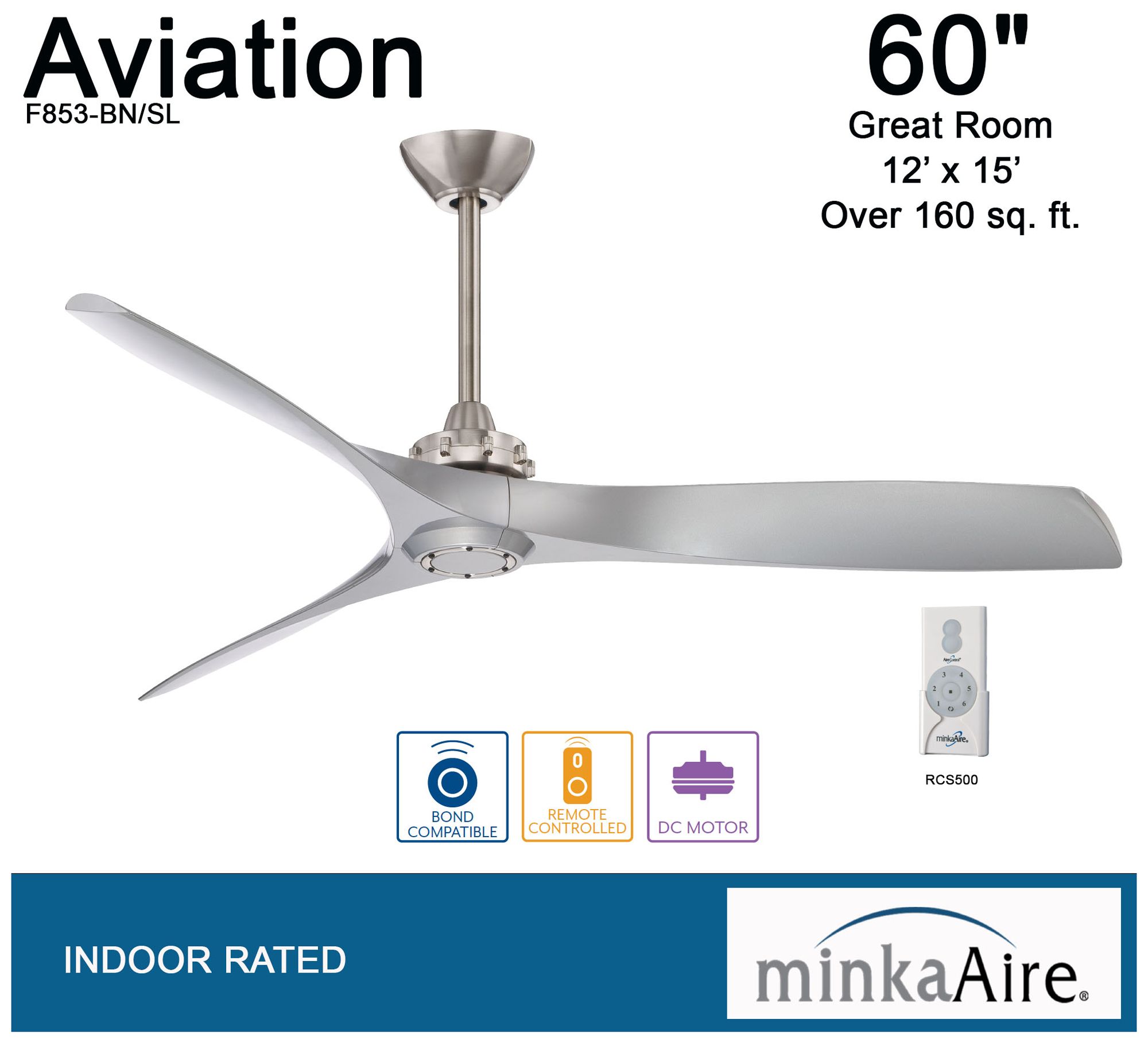 Image 4 Minka Aire Aviation 60-inch Brushed Nickel and Silver Ceiling Fan more views