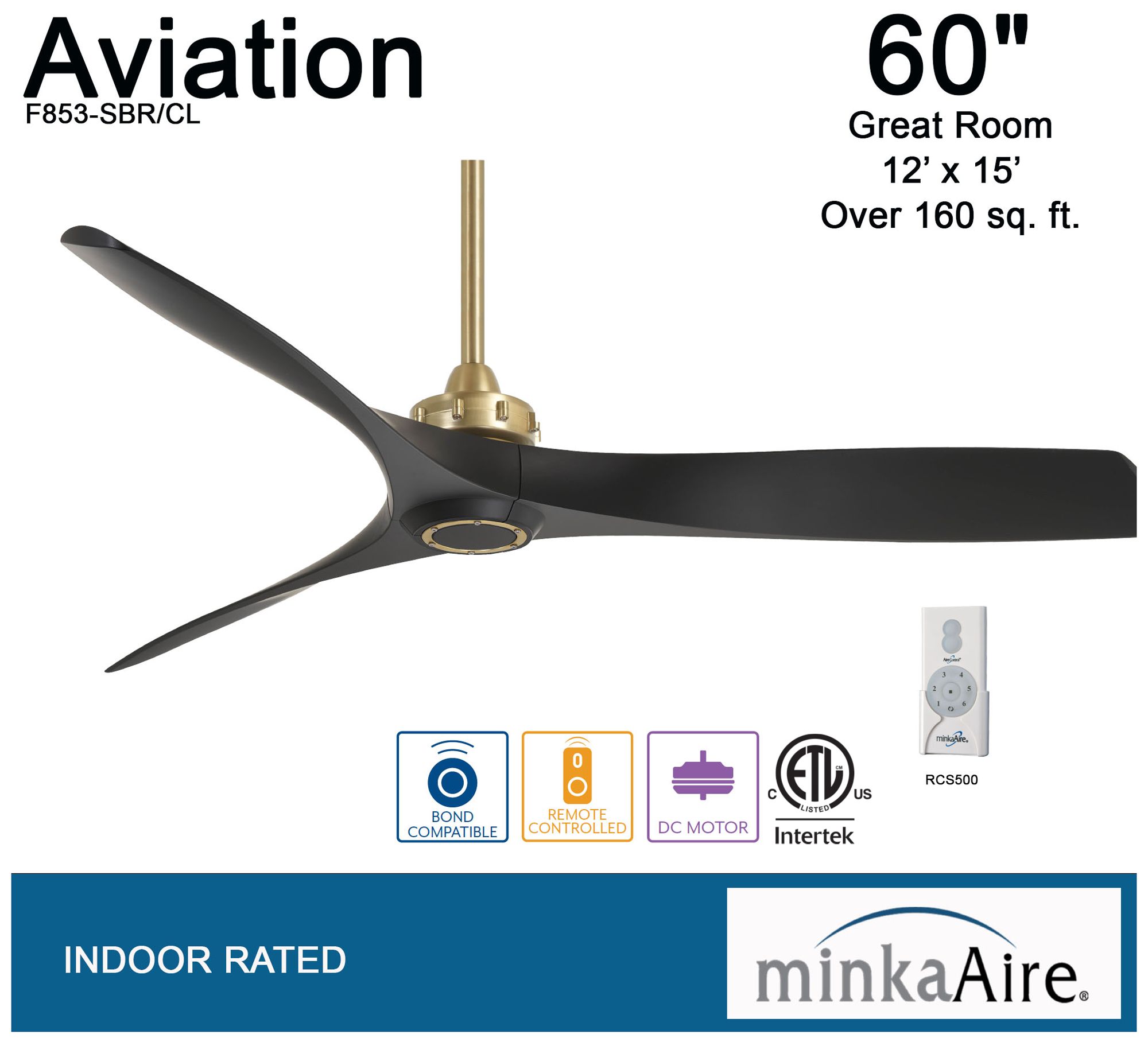 Image 4 Minka Aire Aviation 60-inch Soft Brass and Coal Ceiling Fan more views