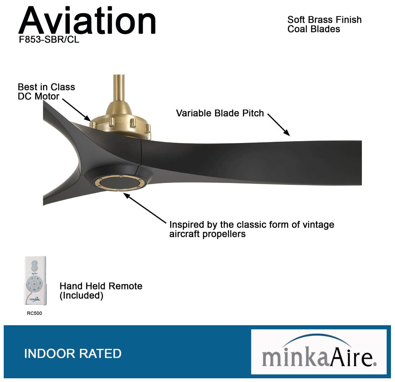 Image 5 Minka Aire Aviation 60-inch Soft Brass and Coal Ceiling Fan more views