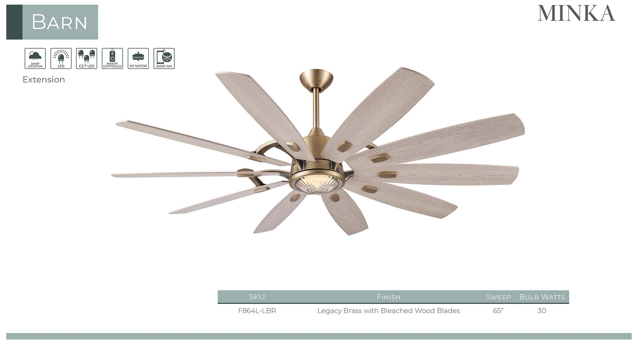 Minka Aire Barn 65-in CCT LED Legacy Brass Indoor 10-Blade Ceiling Fan