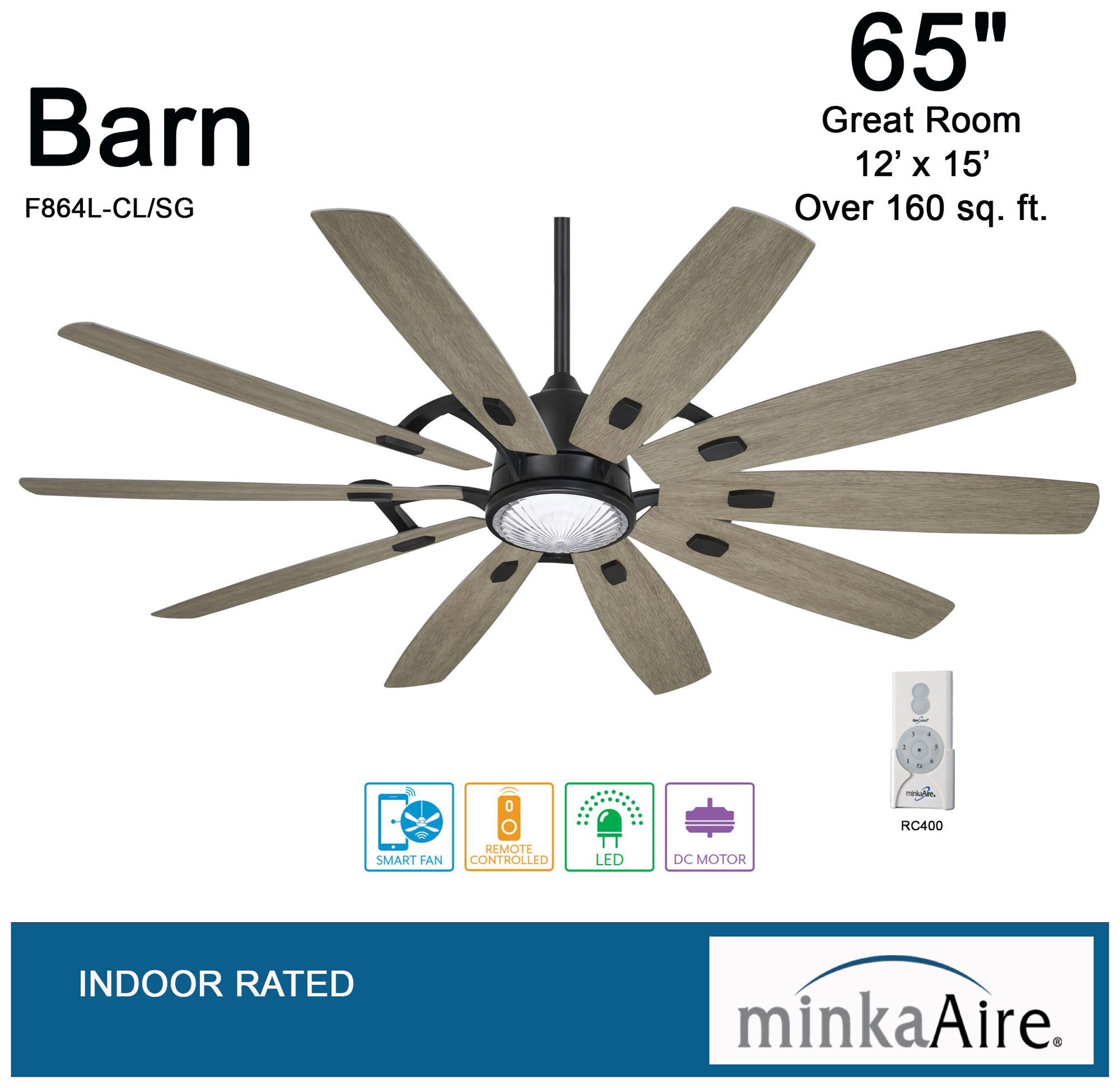 Image 7 Minka Aire Barn 65-in LED Smart Coal Ceiling Fan with Seashore Grey Blades more views