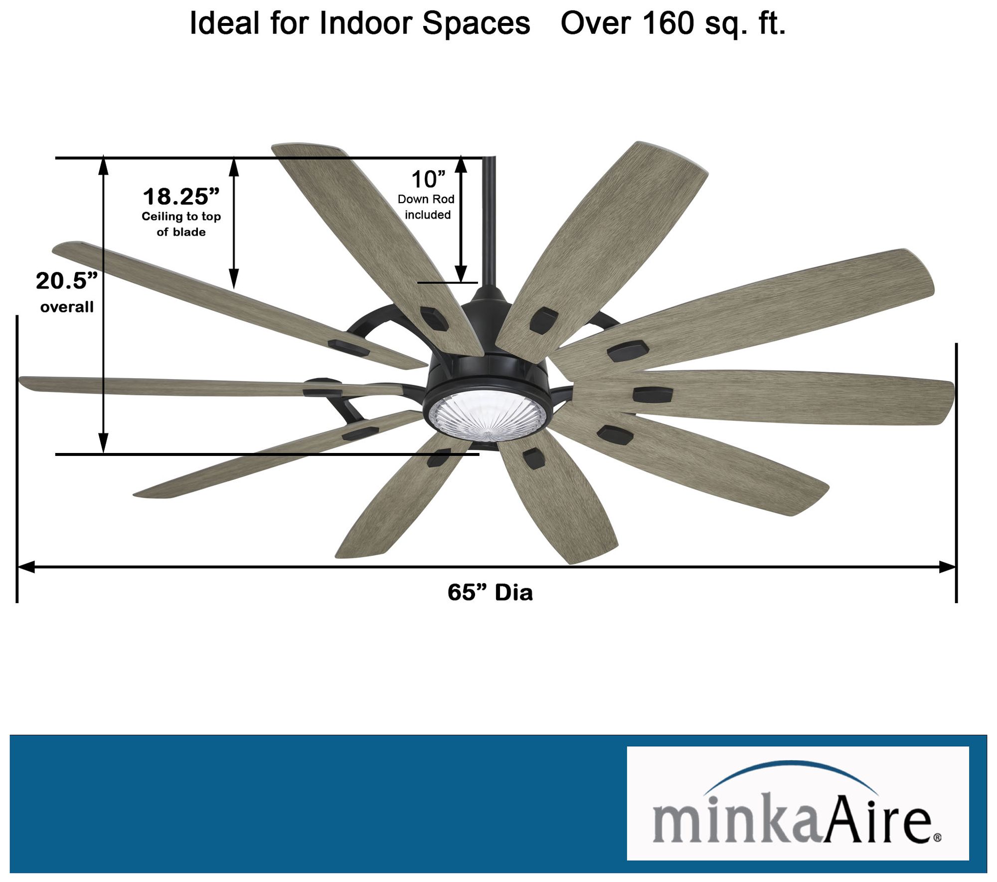 Minka Aire Barn 65-in LED Smart Coal Ceiling Fan with Seashore Grey Blades