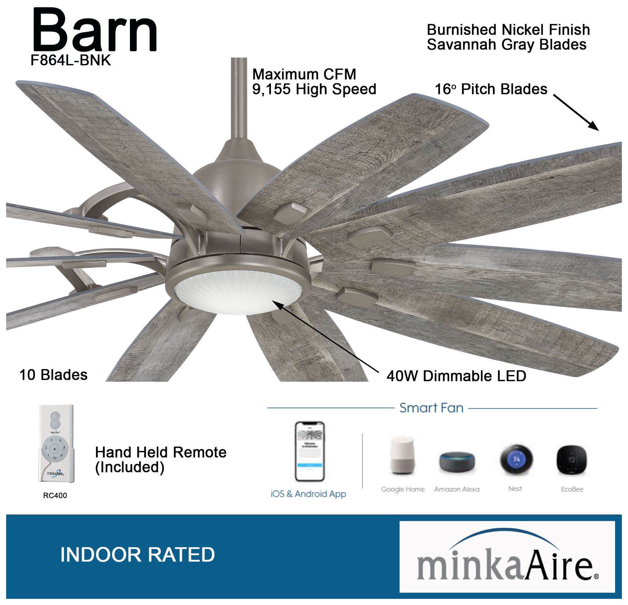 Image 6 Minka Aire Barn 65-inch LED Smart Burnished Nickel Ceiling Fan more views