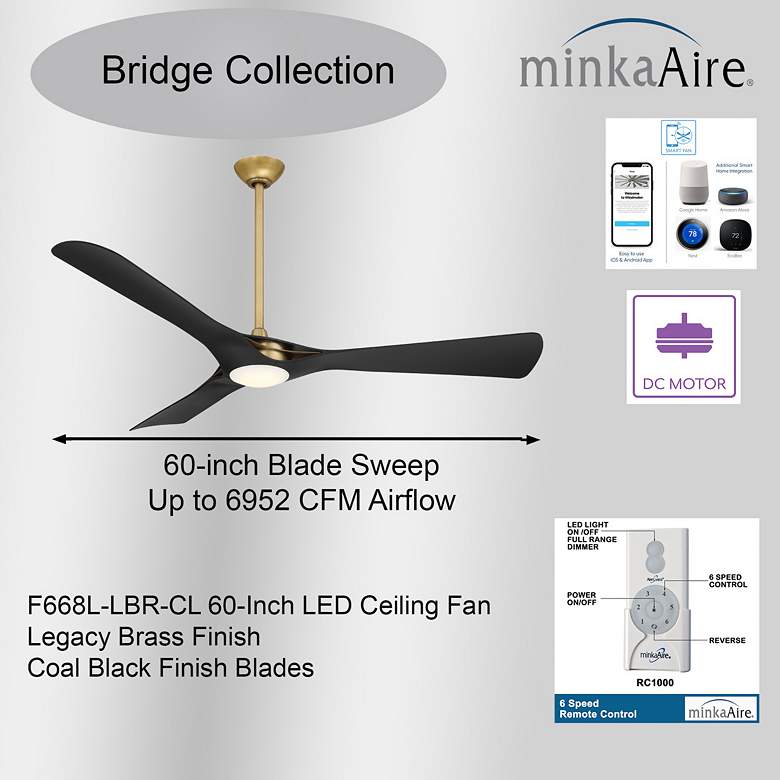Image 6 Minka-Aire Bridge 60-in LED Legacy Brass Indoor 3-Blade Smart Ceiling Fan more views