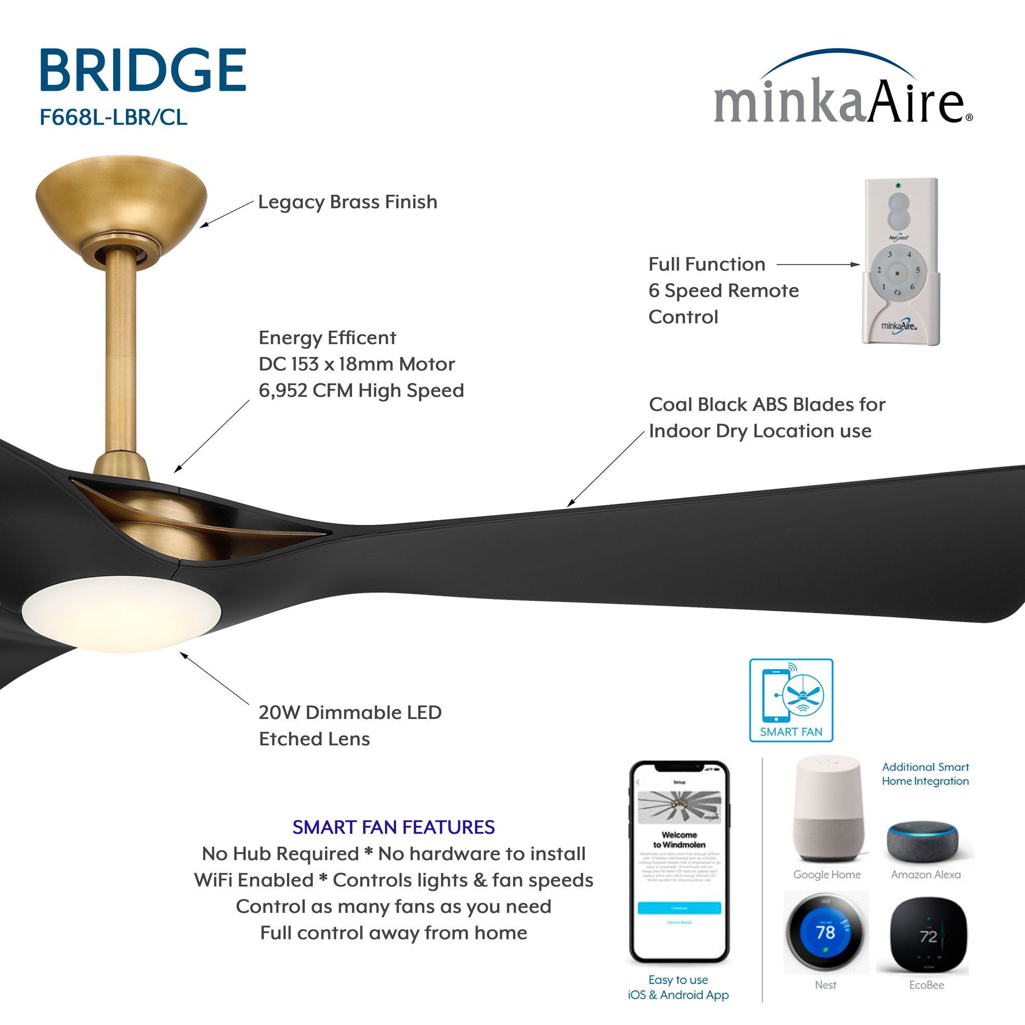 Image 3 Minka-Aire Bridge 60-in LED Legacy Brass Smart Ceiling Fan with Remote more views