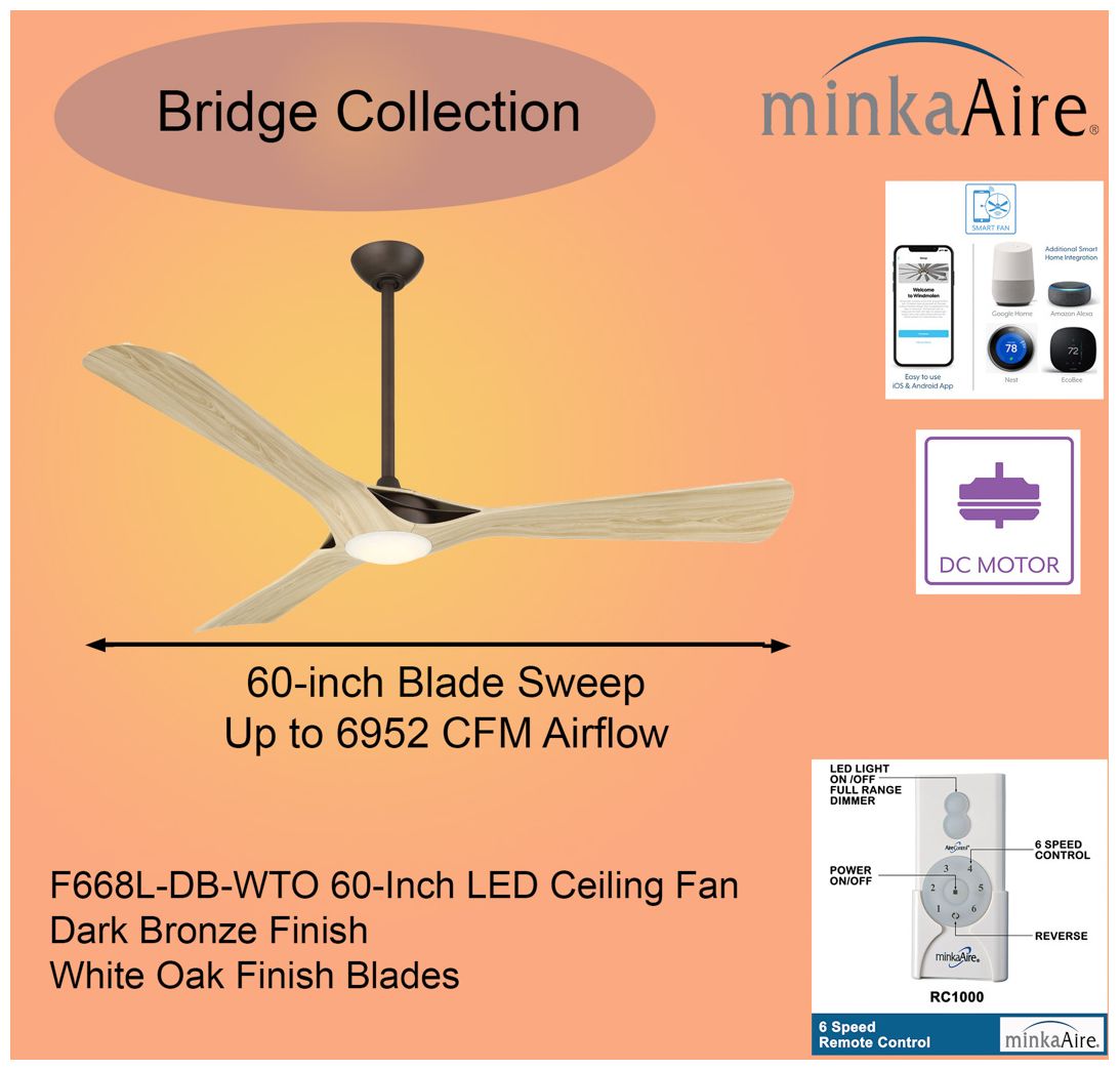 Image 4 Minka-Aire Bridge 60in LED Dark Bronze 3Blade Smart Ceiling Fan with Remote more views