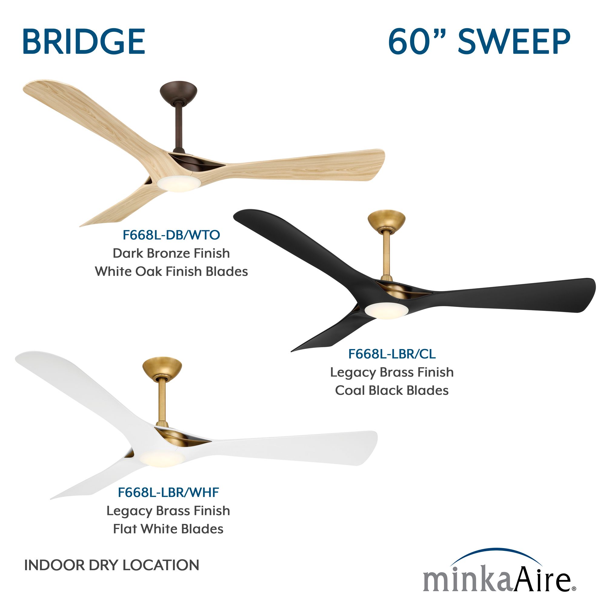 Minka-Aire Bridge 60in LED Legacy Brass and White 3-Blade Smart Ceiling Fan