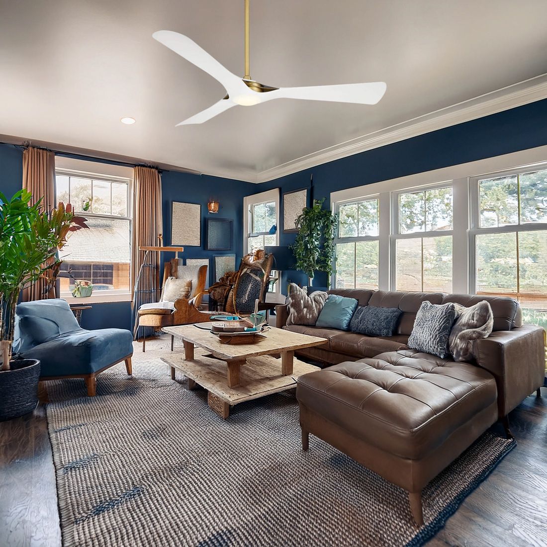 Image 4 Minka-Aire Bridge 60in LED Legacy Brass and White 3-Blade Smart Ceiling Fan more views