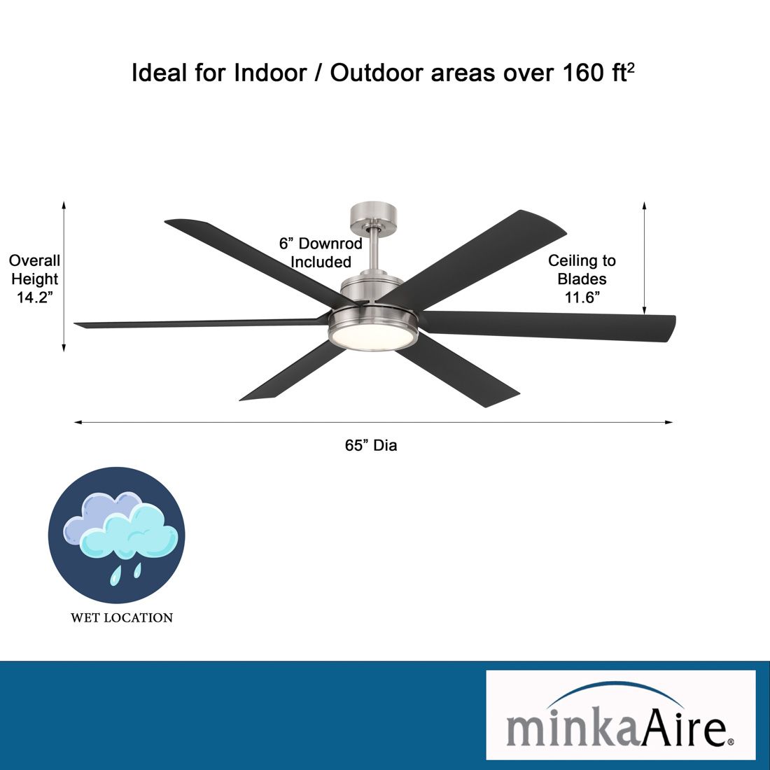 Minka-Aire Cairo 65-in LED Brushed Nickel Wet Outdoor Smart Ceiling Fan