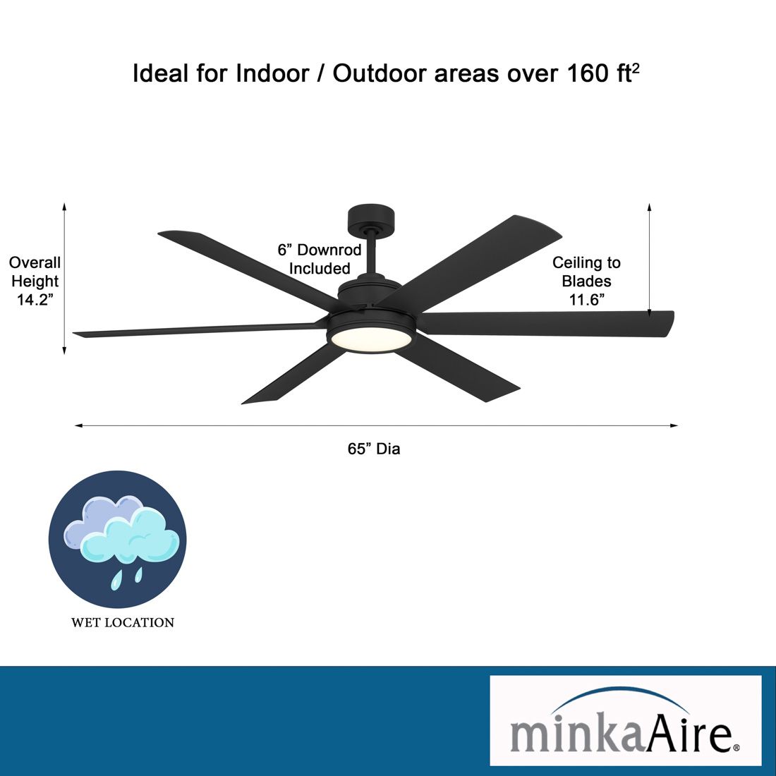 Minka-Aire Cairo 65-in LED Coal Black 6-Blade Outdoor Smart Ceiling Fan