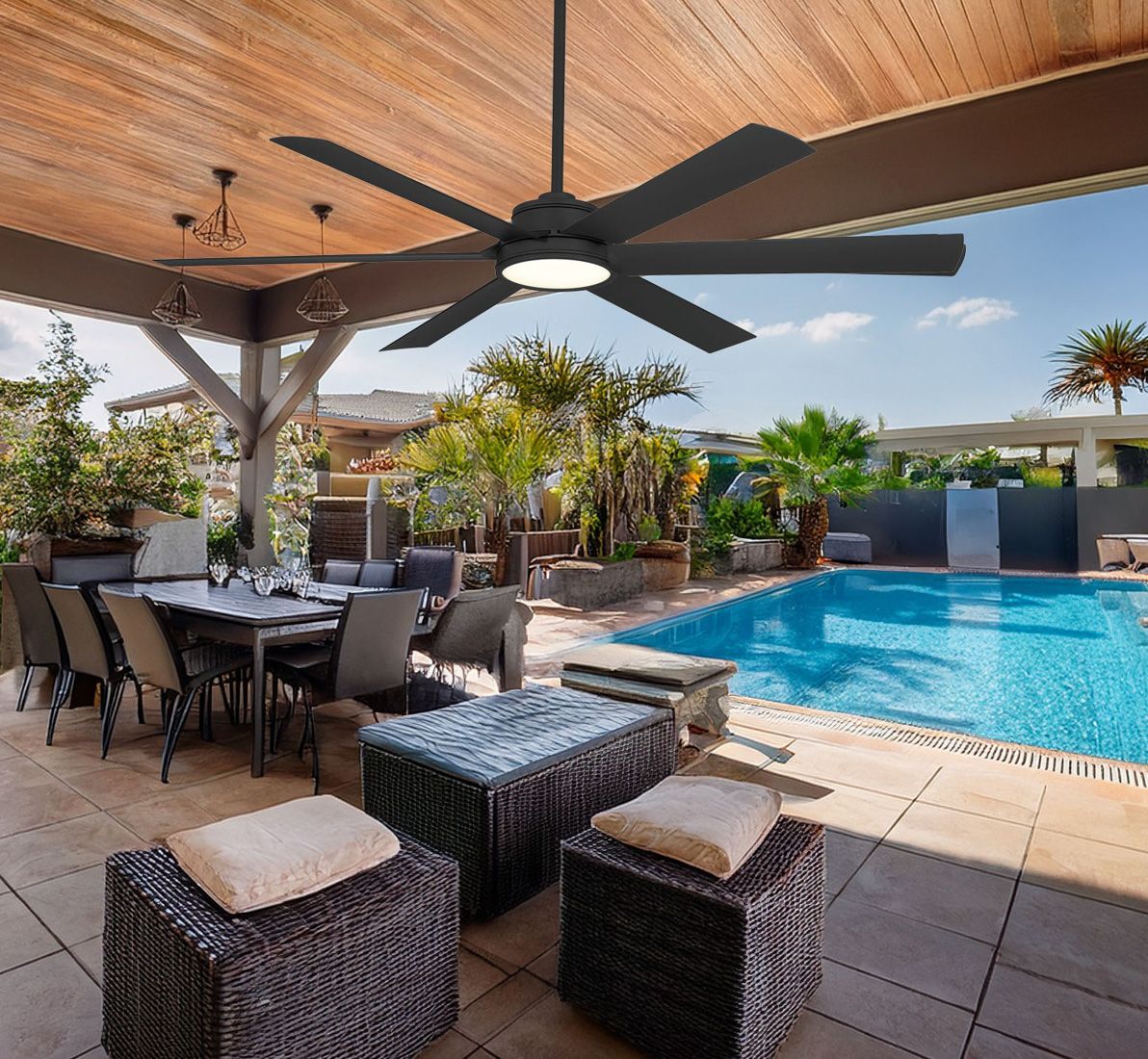 Image 4 Minka-Aire Cairo 65-in LED Coal Black 6-Blade Outdoor Smart Ceiling Fan more views