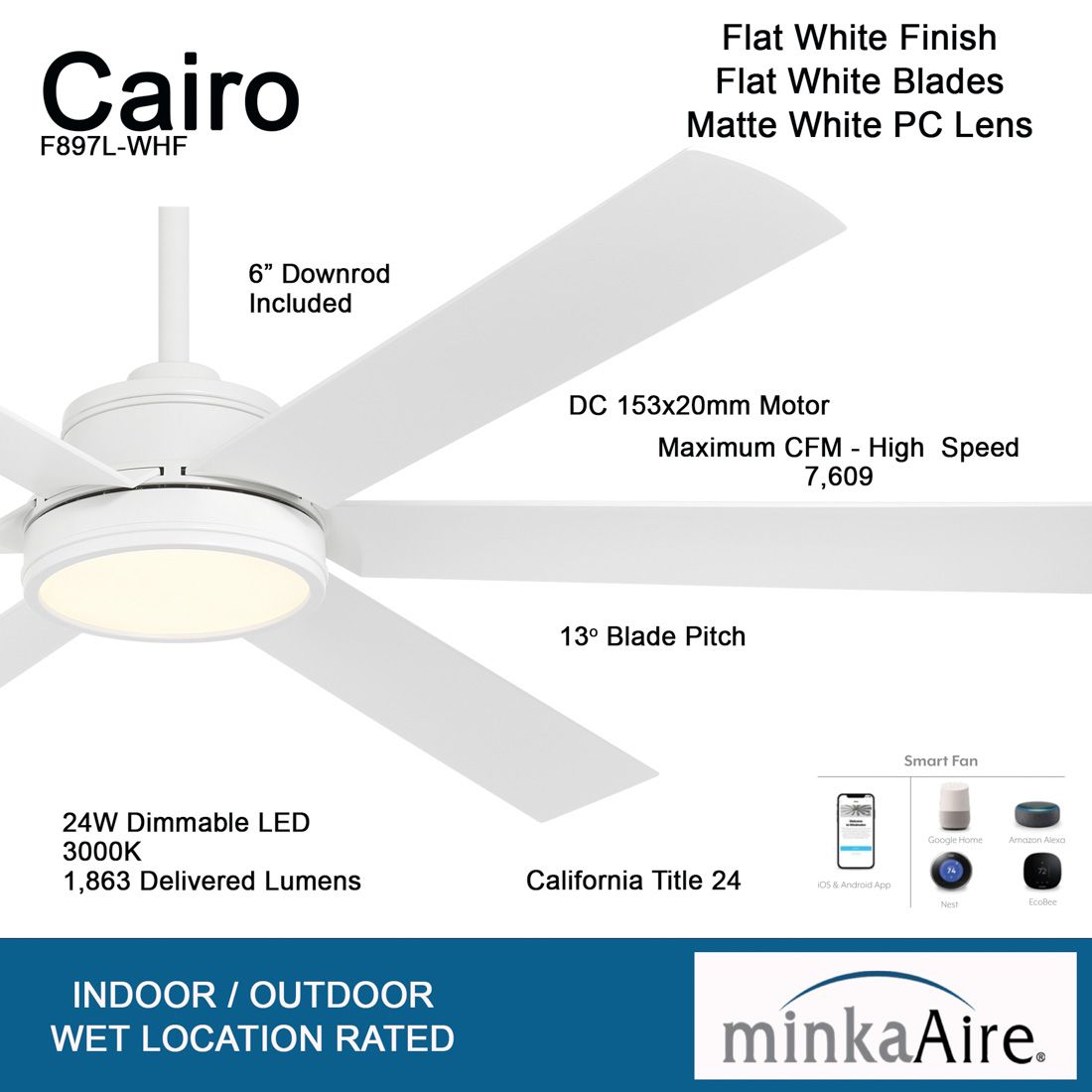 Image 3 Minka-Aire Cairo 65-in LED Flat White 6-Blade Outdoor Smart Ceiling Fan more views