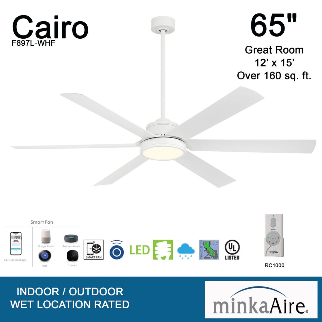 Image 6 Minka-Aire Cairo 65-in LED Flat White 6-Blade Outdoor Smart Ceiling Fan more views