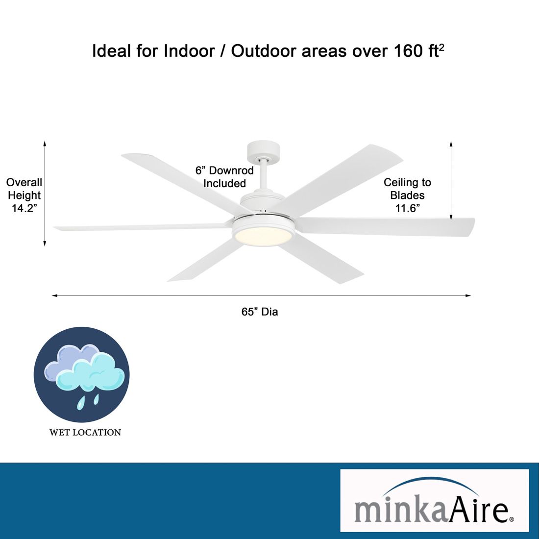 Minka-Aire Cairo 65-in LED Flat White 6-Blade Outdoor Smart Ceiling Fan