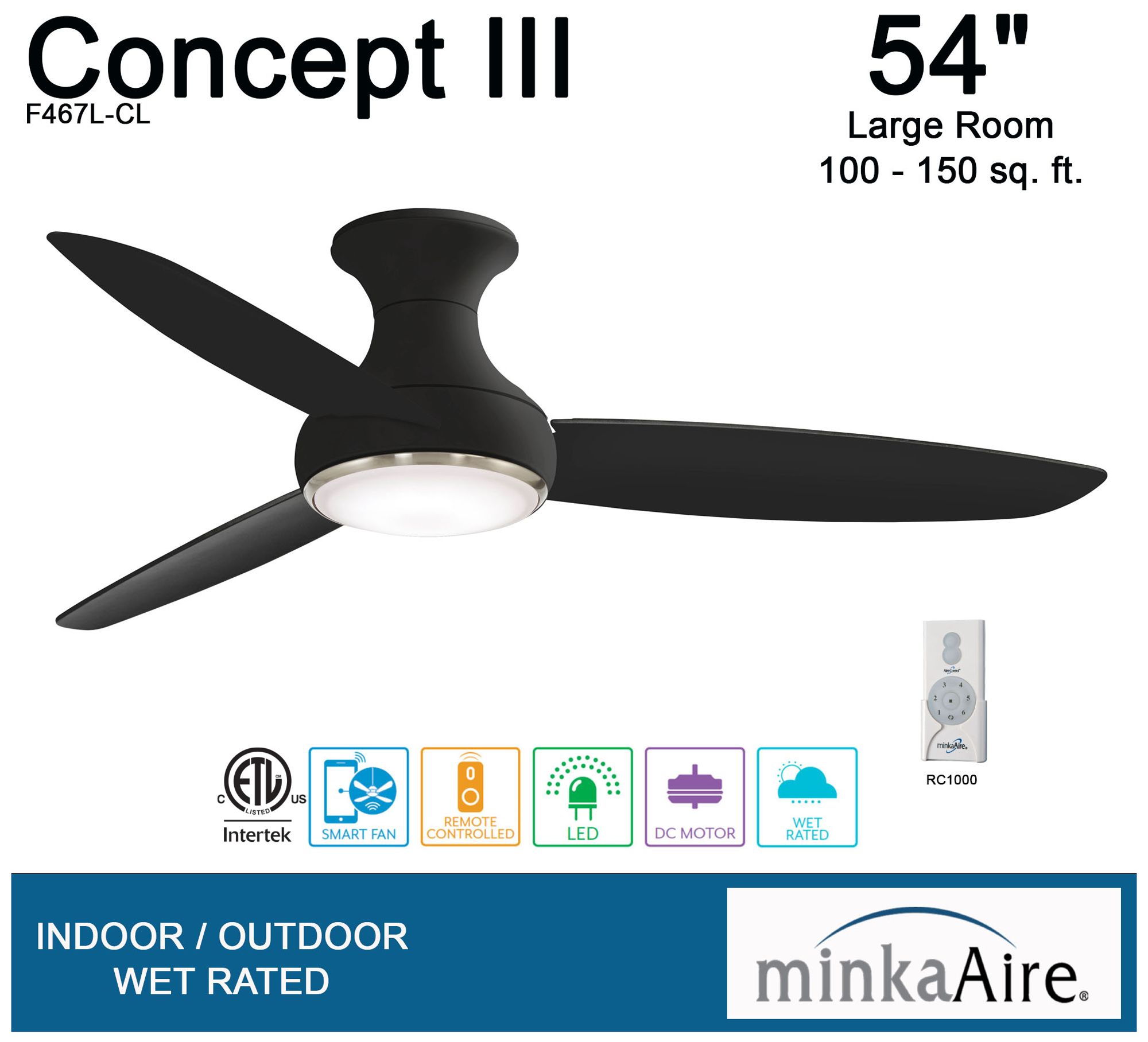 Image 7 Minka Aire Concept III 54-inch LED Coal Black Outdoor Smart Ceiling Fan more views